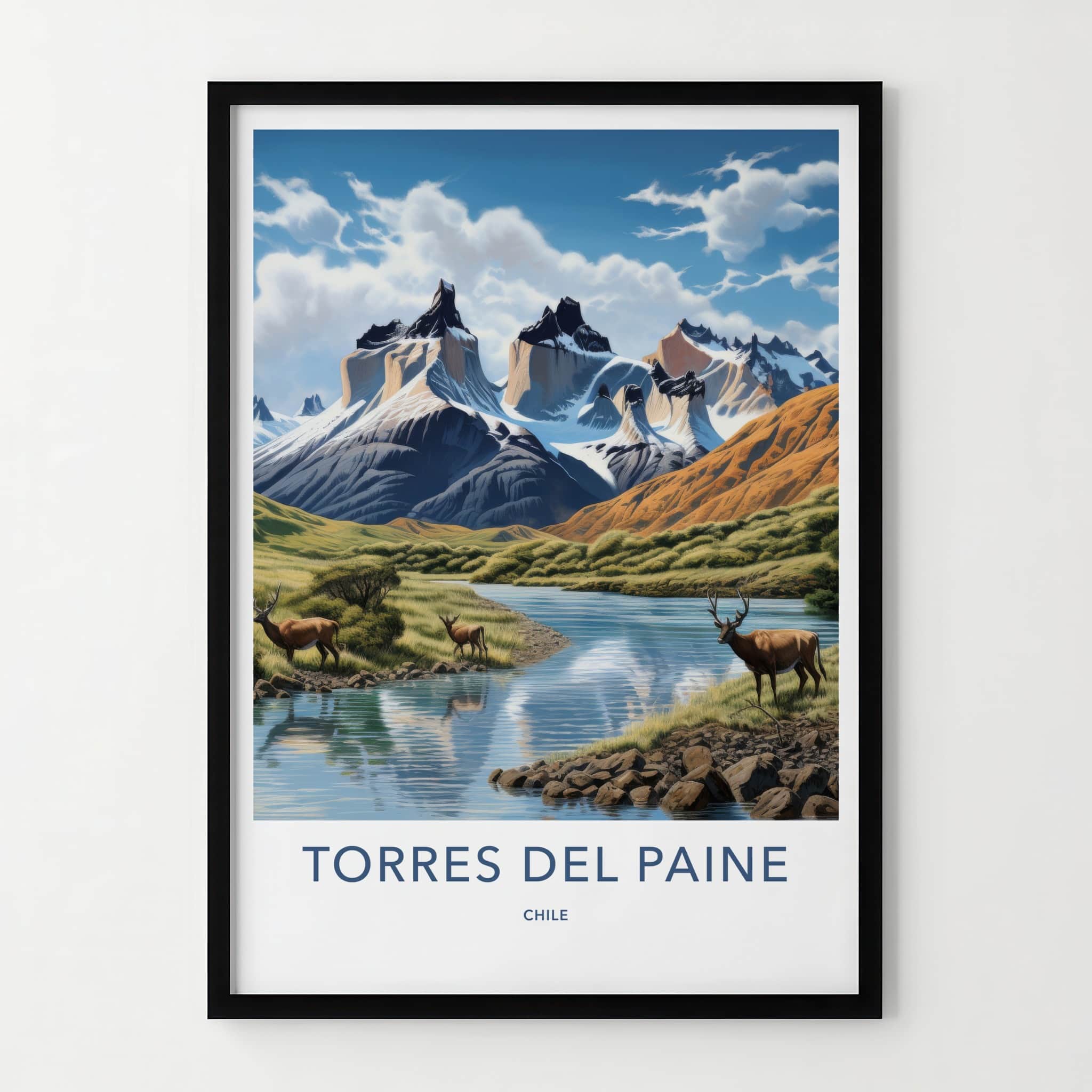 Torres Del Paine Poster - Chile Travel Art - Majestic Mountains River Home Decor