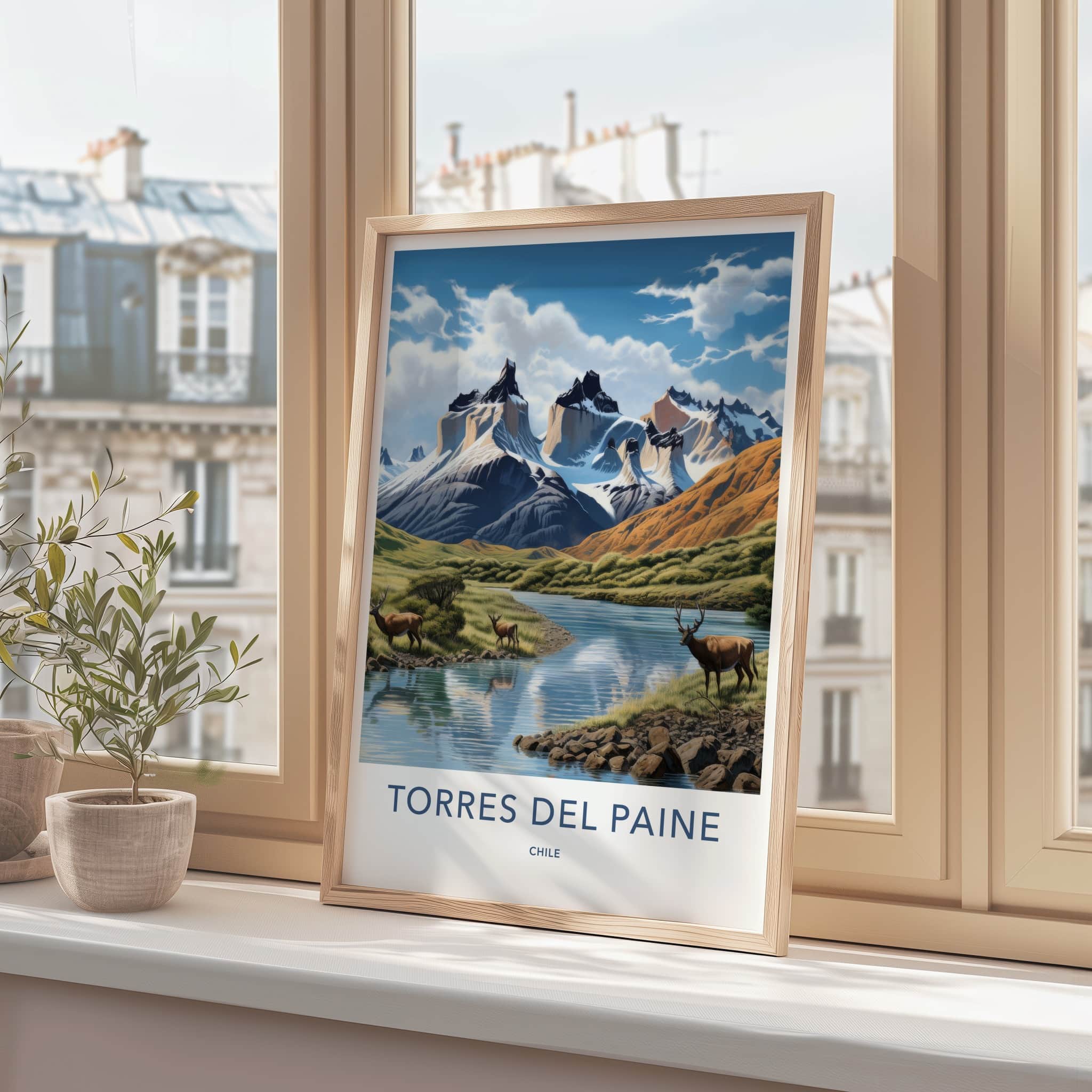 Torres Del Paine Poster - Chile Travel Art - Majestic Mountains River Home Decor