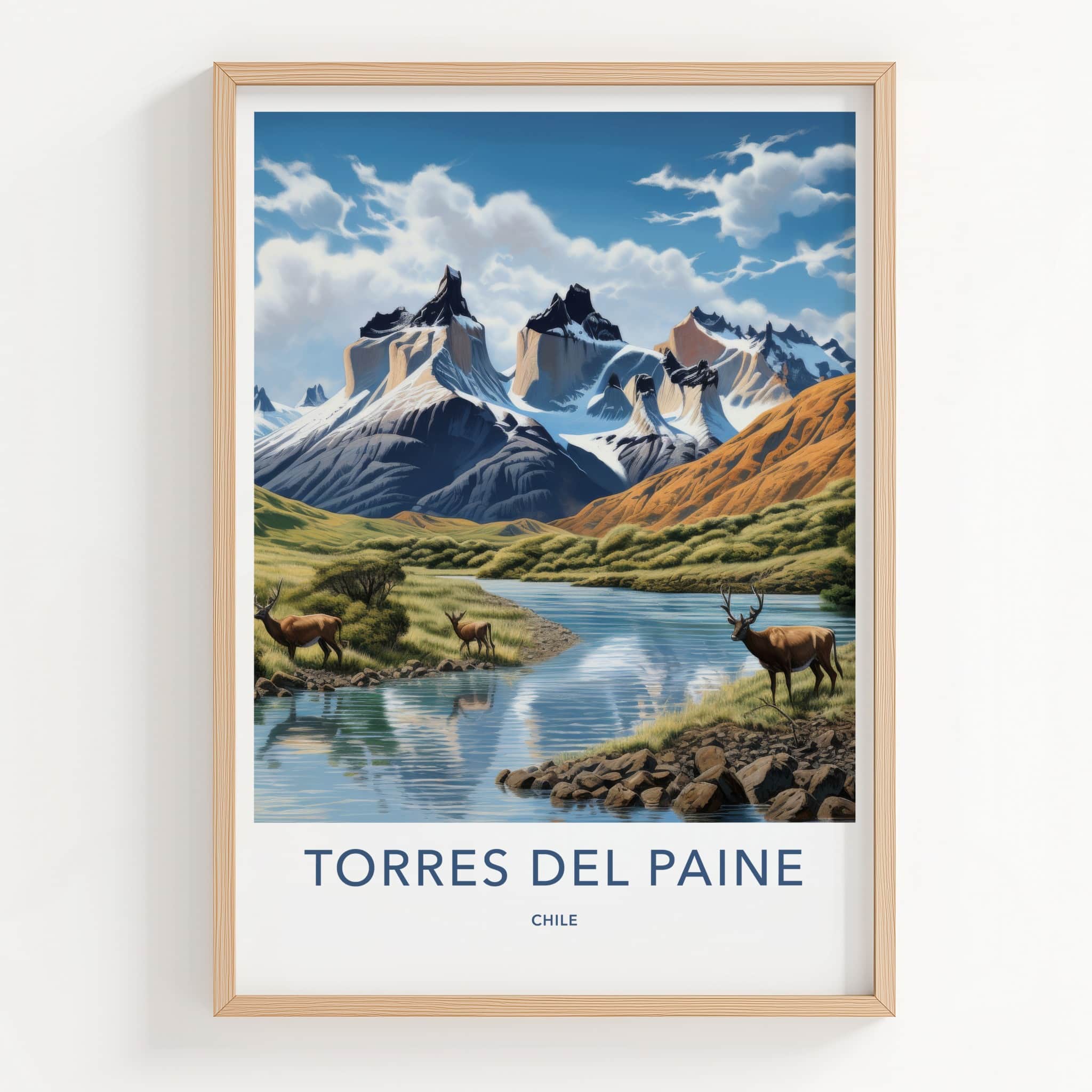 Torres Del Paine Poster - Chile Travel Art - Majestic Mountains River Home Decor