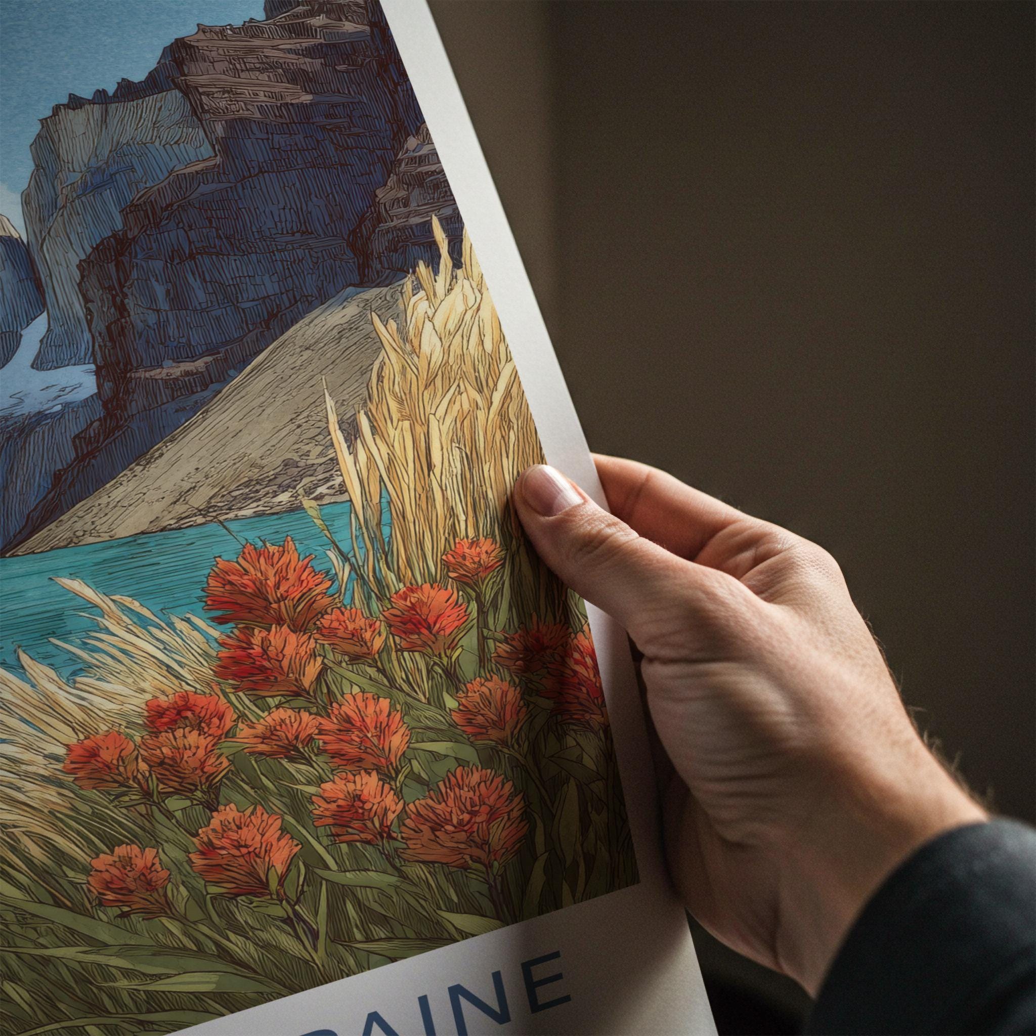 Torres Del Paine Poster - Chile Travel Art - Mountain Lake Flowers Home Decor