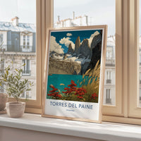 Torres Del Paine Poster - Chile Travel Art - Turquoise Lake Peaks Home Decor