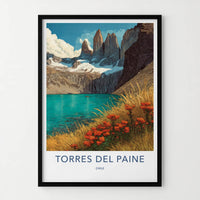 Torres Del Paine Poster - Chile Travel Print - Snowy Peaks Lake Gallery Art