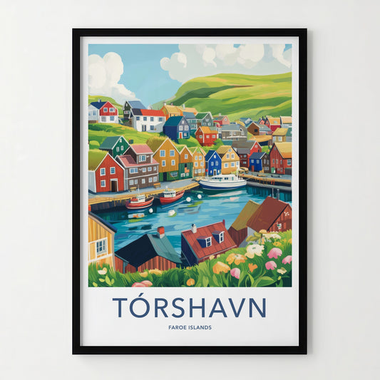 Torshavn Poster - Faroe Islands Travel Art - Colorful Houses Harbor Home Decor