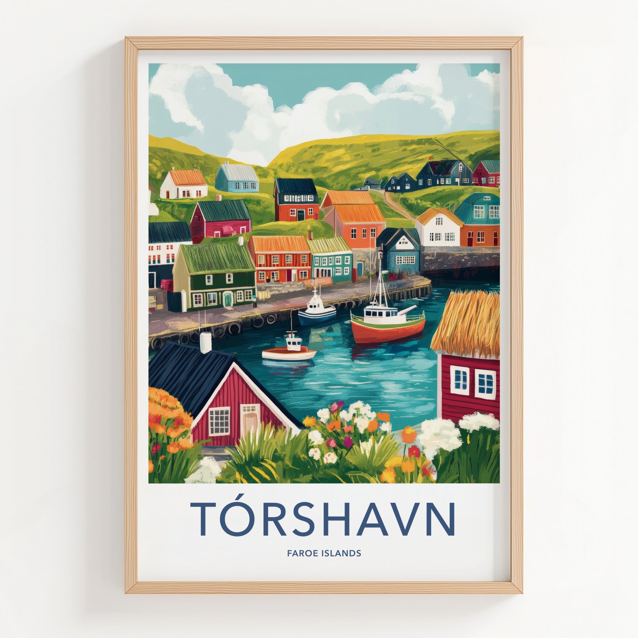 Torshavn Poster - Faroe Islands Travel Art - Vibrant Harbor Scene Home Decor