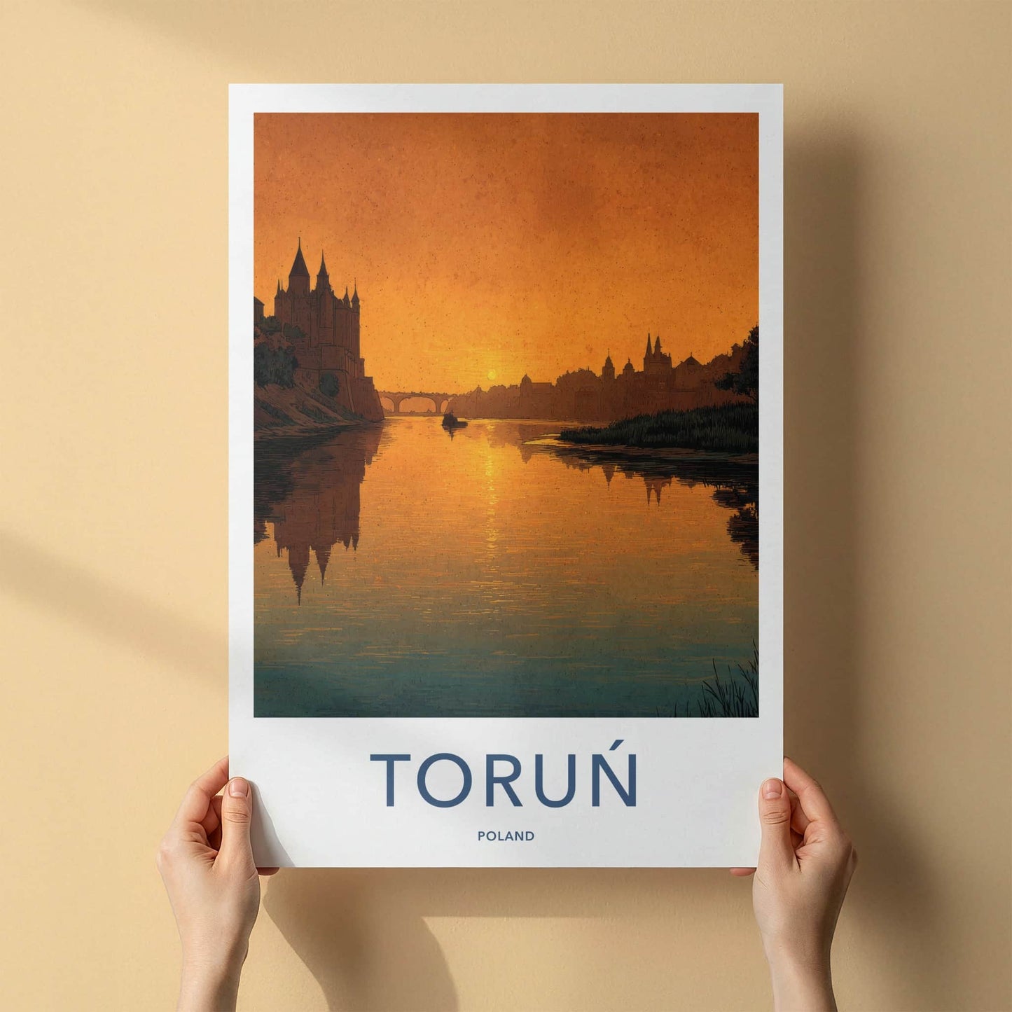 Torun Poster - Poland Travel Art - Golden River Sunset Home Decor