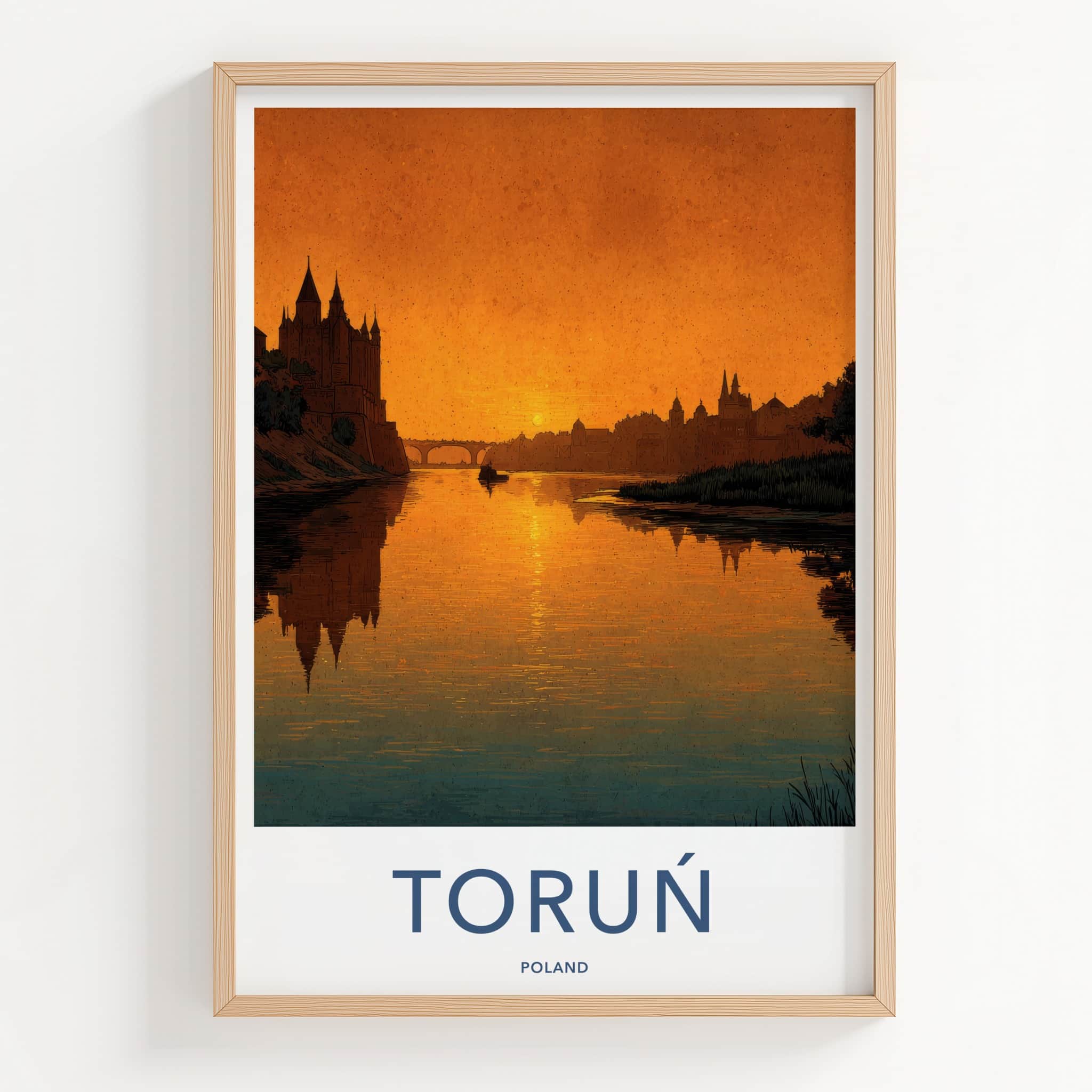 Torun Poster - Poland Travel Art - Golden River Sunset Home Decor