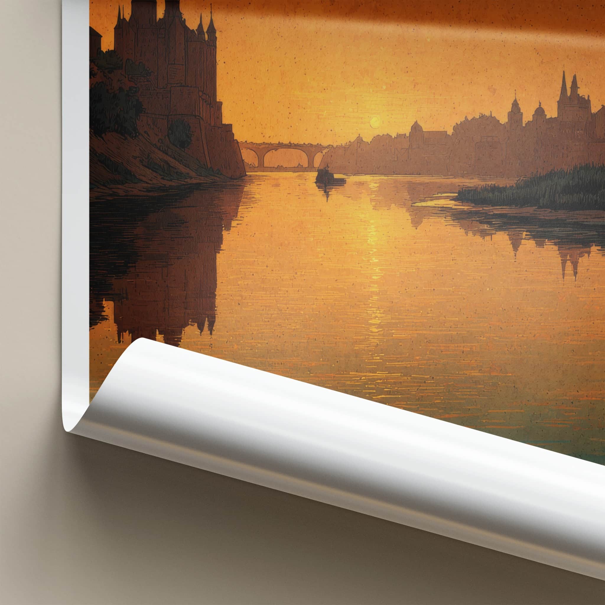 Torun Poster - Poland Travel Art - Golden River Sunset Home Decor