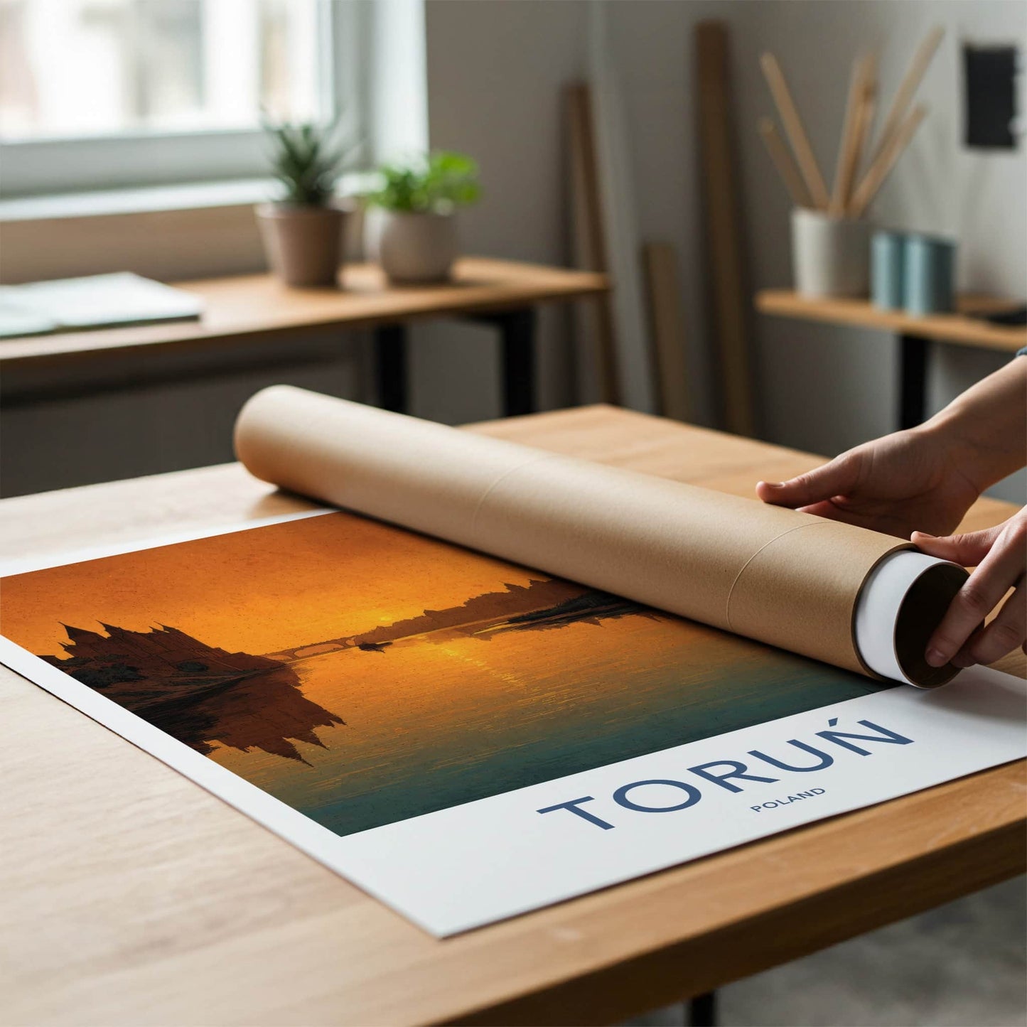Torun Poster - Poland Travel Art - Golden River Sunset Home Decor