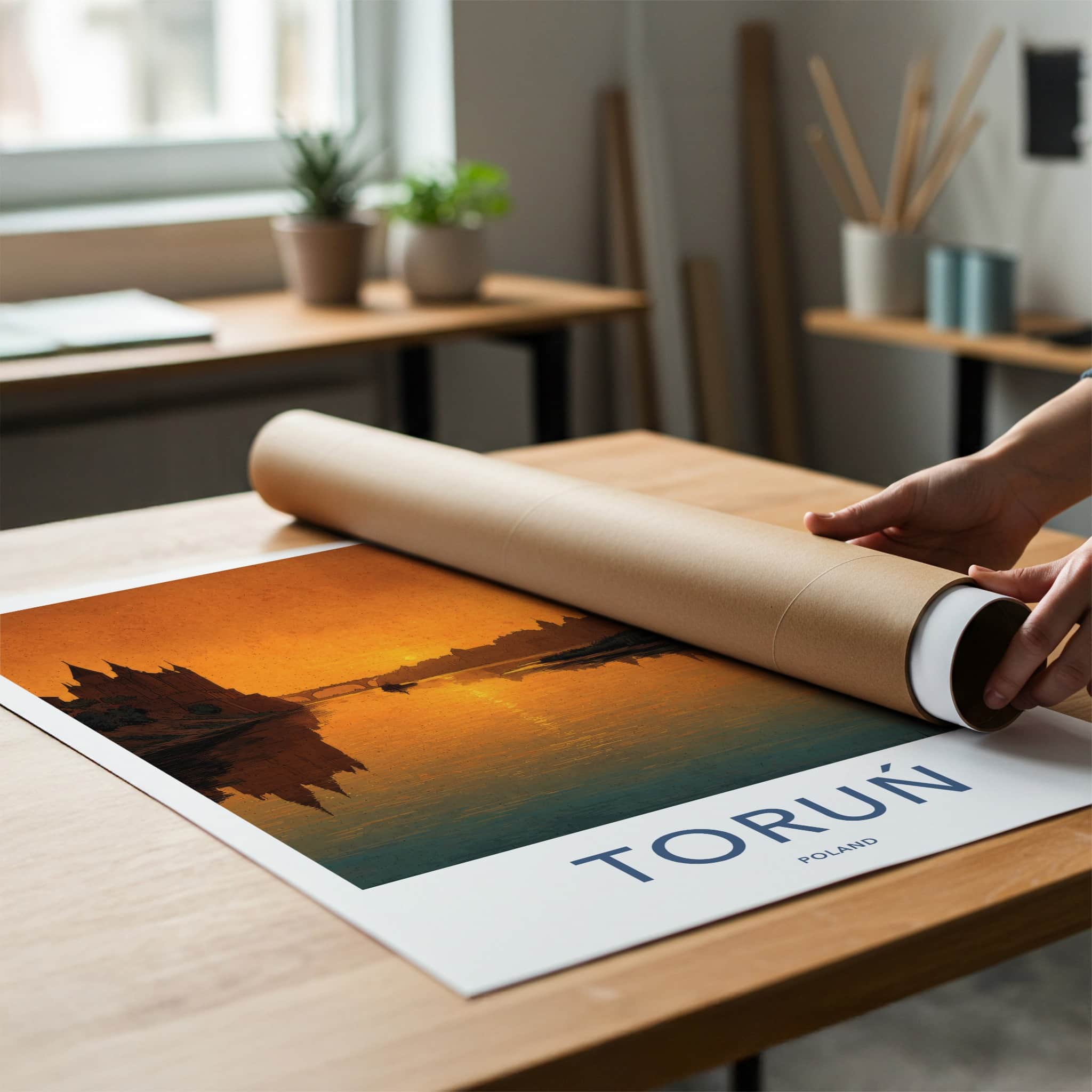 Torun Poster - Poland Travel Art - Golden River Sunset Home Decor