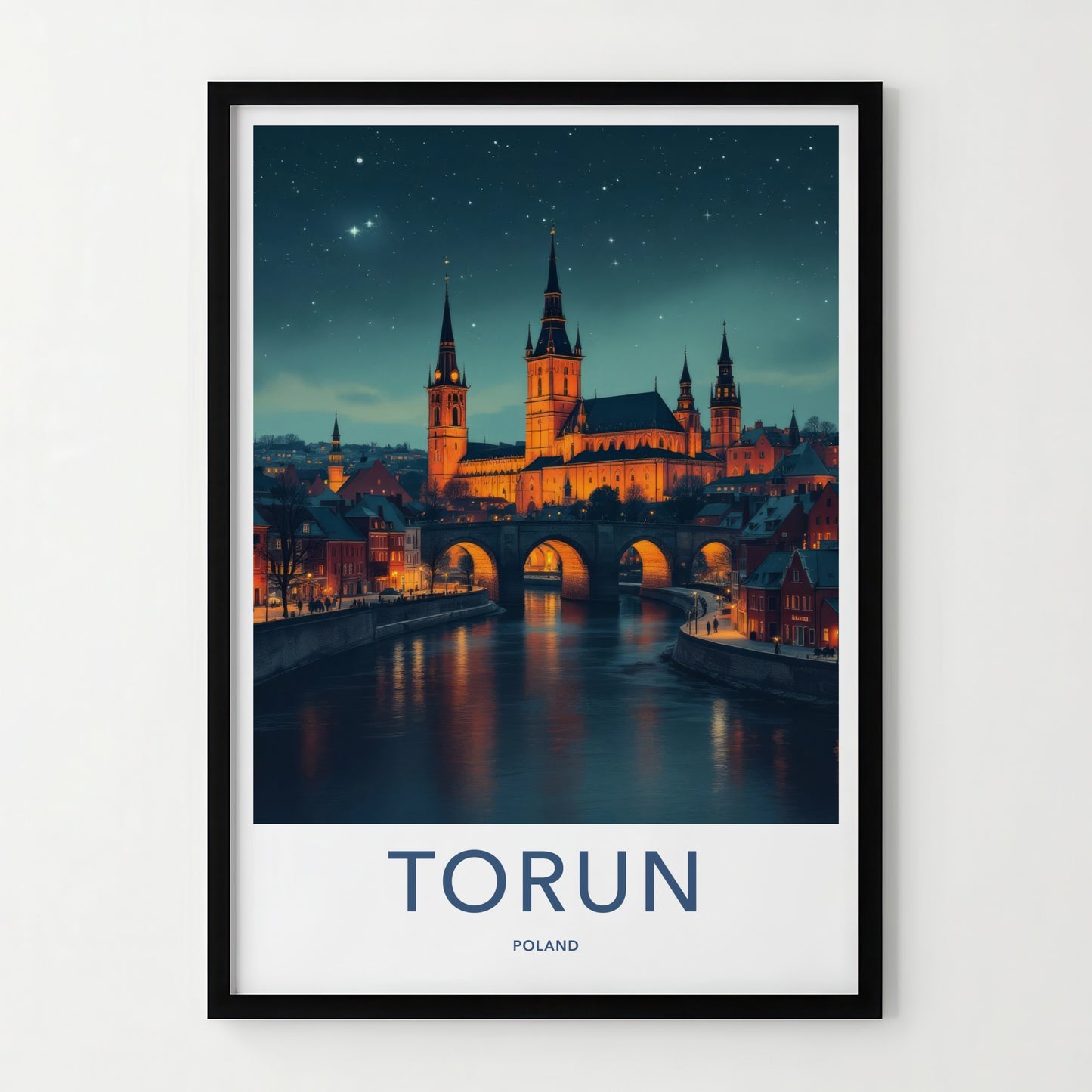 Torun Poster - Poland Travel Art - Gothic Cathedral River Home Decor