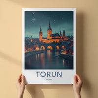 Torun Poster - Poland Travel Art - Gothic Cathedral River Home Decor