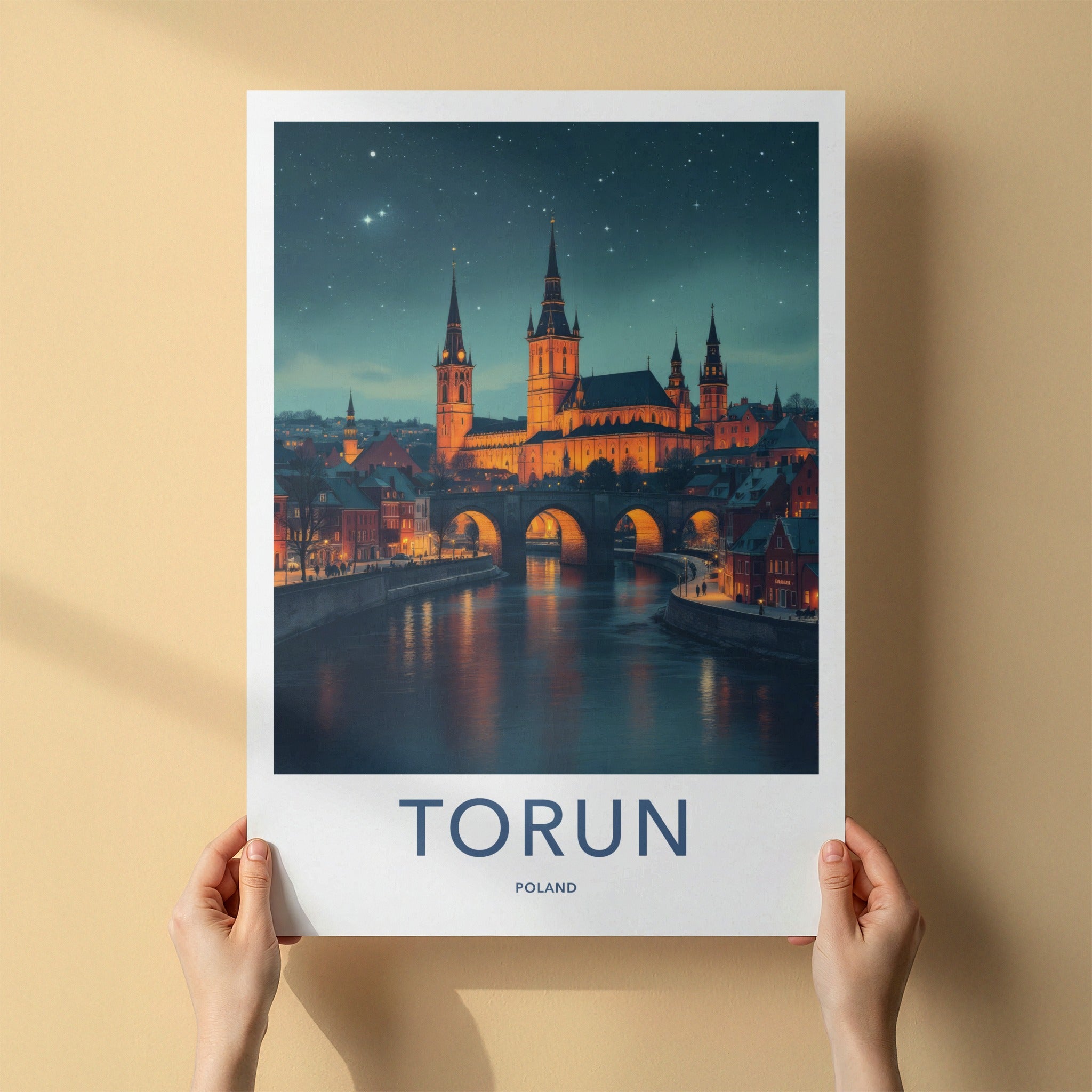 Torun Poster - Poland Travel Art - Gothic Cathedral River Home Decor