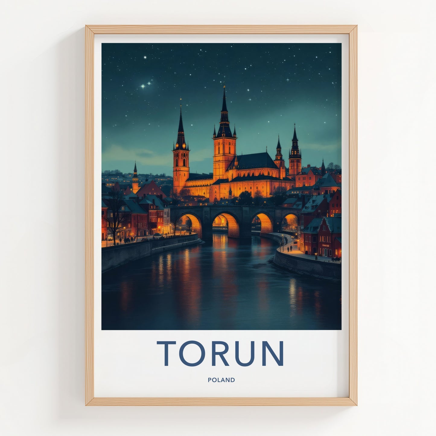 Torun Poster - Poland Travel Art - Gothic Cathedral River Home Decor