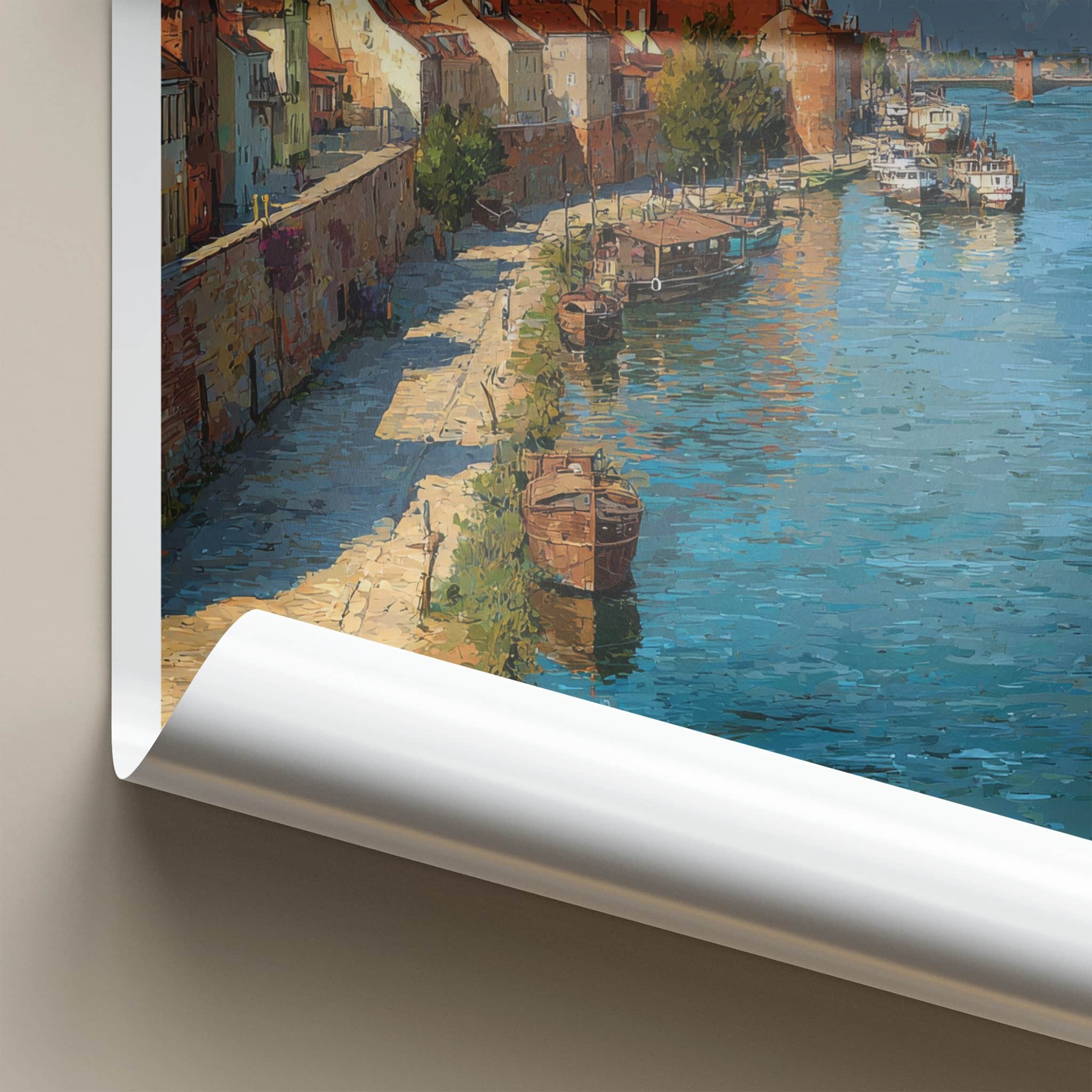Torun Poster - Poland Travel Art - Historic Riverfront Boats Home Decor