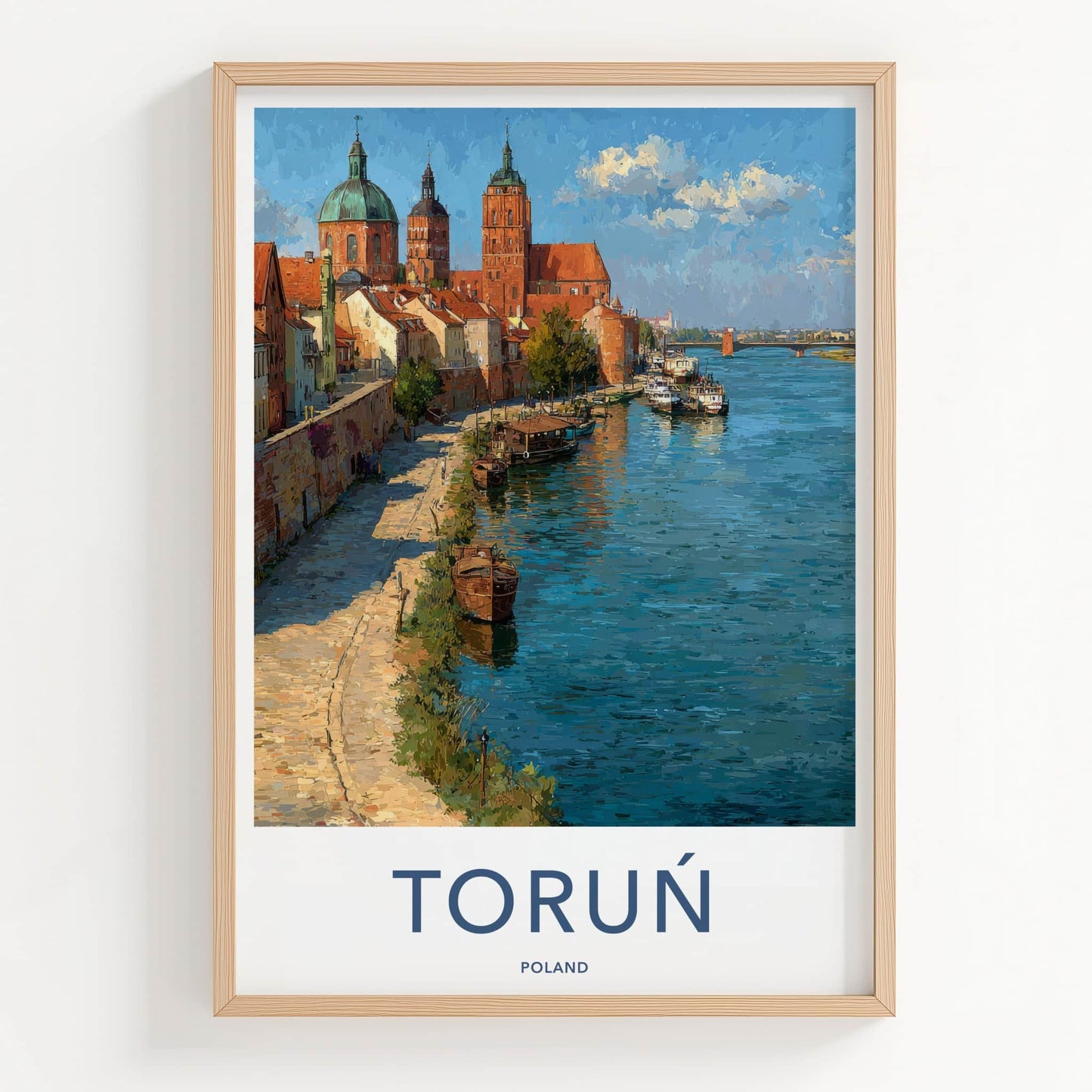 Torun Poster - Poland Travel Art - Historic Riverfront Boats Home Decor