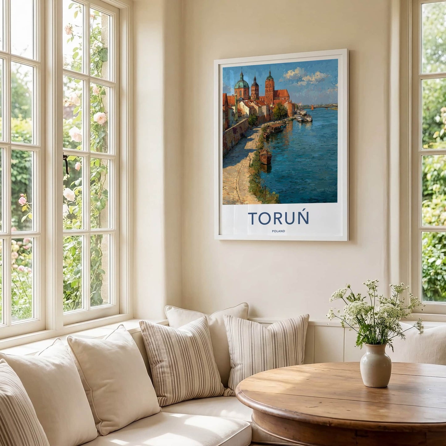 Torun Poster - Poland Travel Art - Historic Riverfront Boats Home Decor