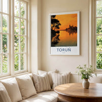 Torun Poster - Poland Travel Art - Orange River Reflection Home Decor