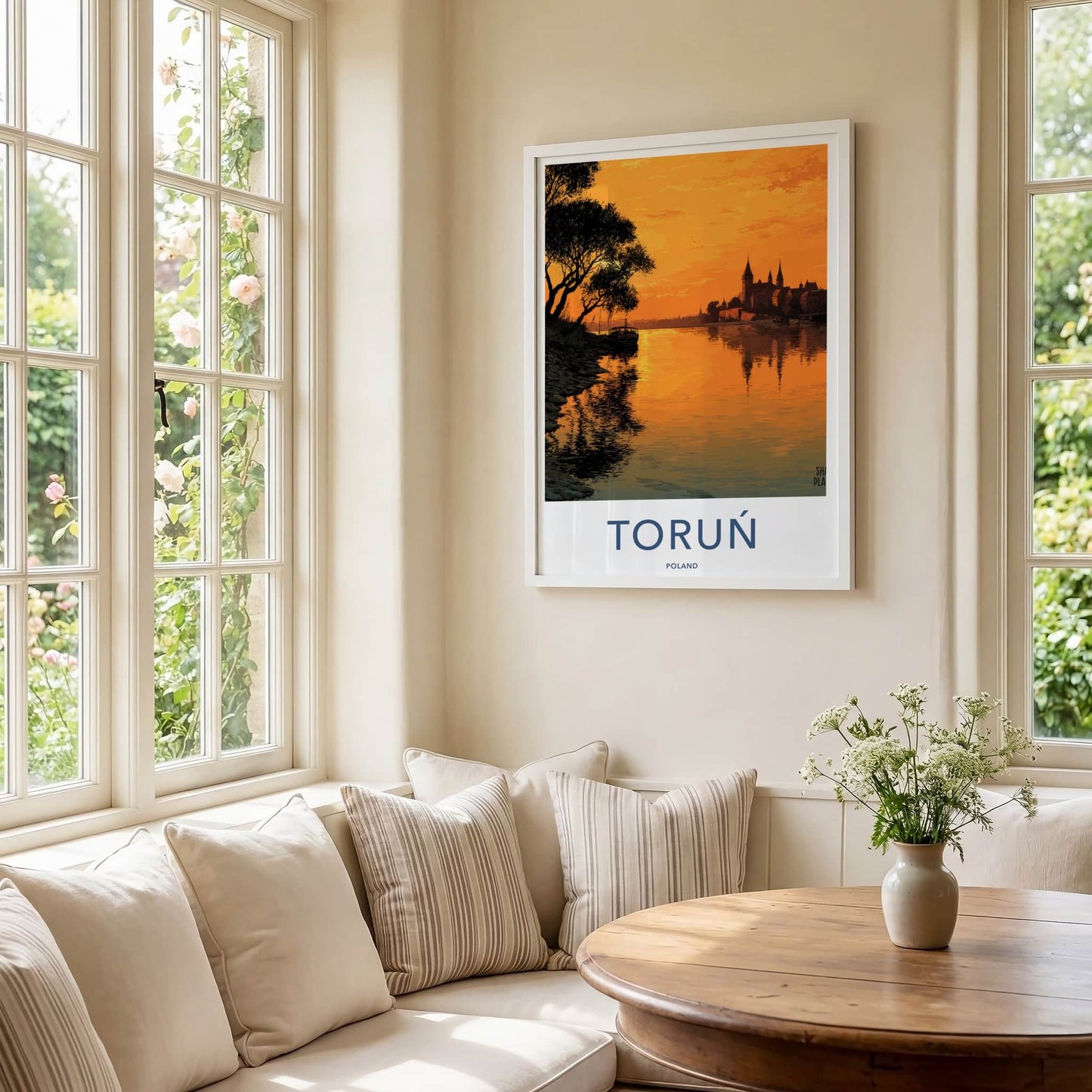 Torun Poster - Poland Travel Art - Orange River Reflection Home Decor