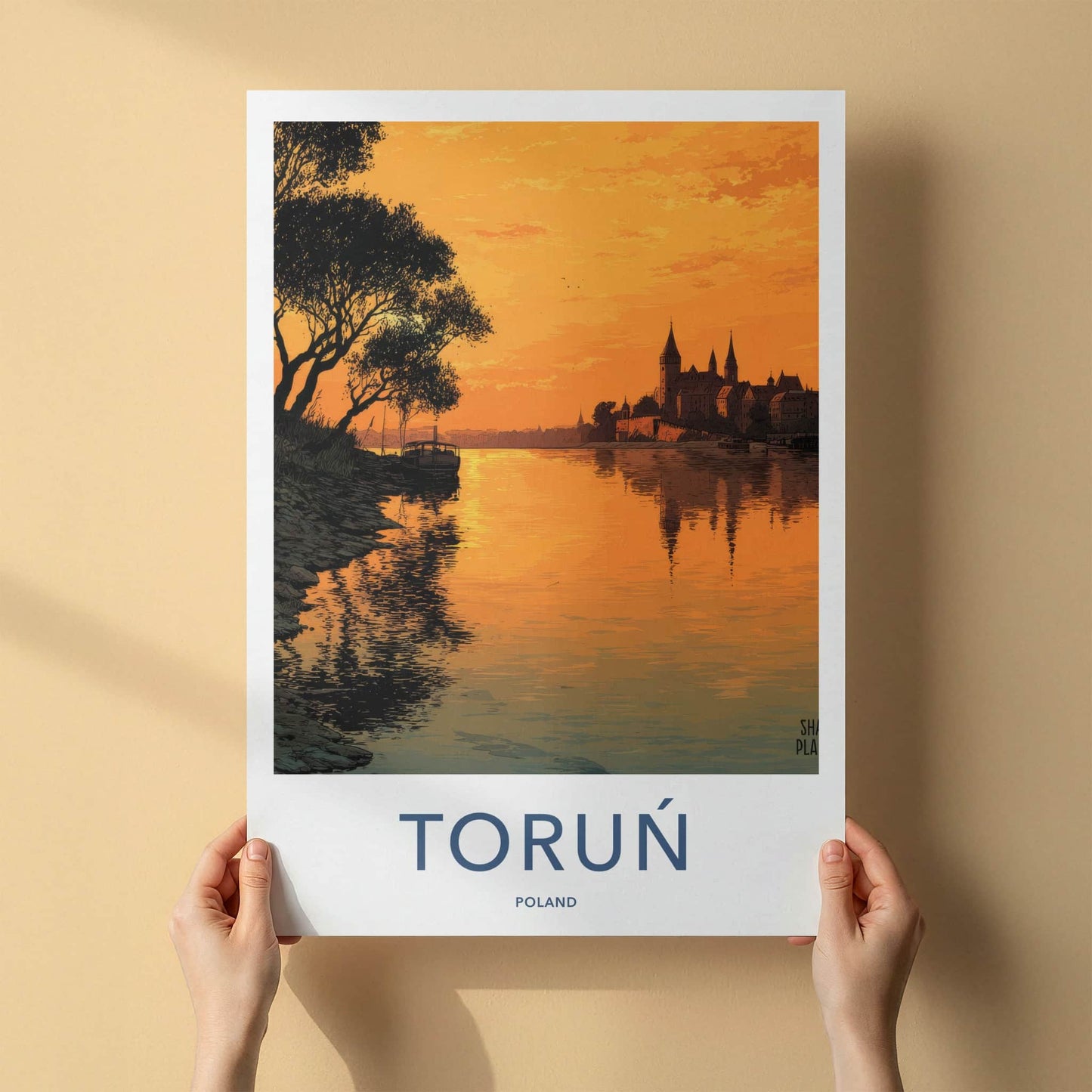 Torun Poster - Poland Travel Art - Orange River Reflection Home Decor