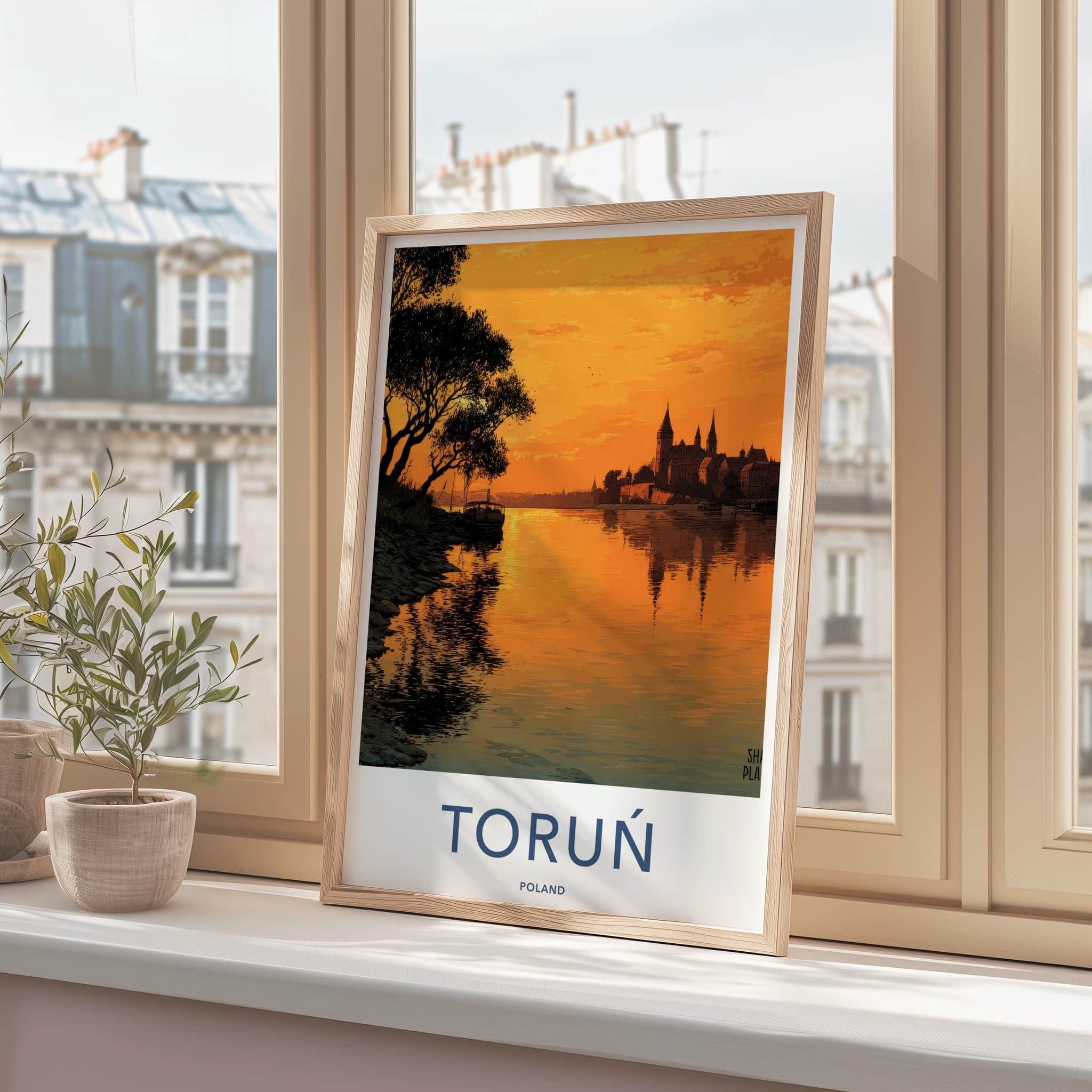 Torun Poster - Poland Travel Art - Orange River Reflection Home Decor
