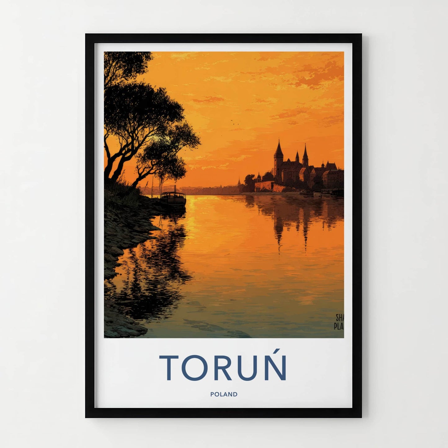 Torun Poster - Poland Travel Art - Orange River Reflection Home Decor