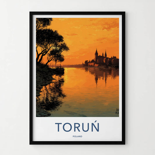 Torun Poster - Poland Travel Art - Orange River Reflection Home Decor