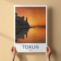 Torun Poster - Poland Travel Art - Riverfront City Sunset Home Decor
