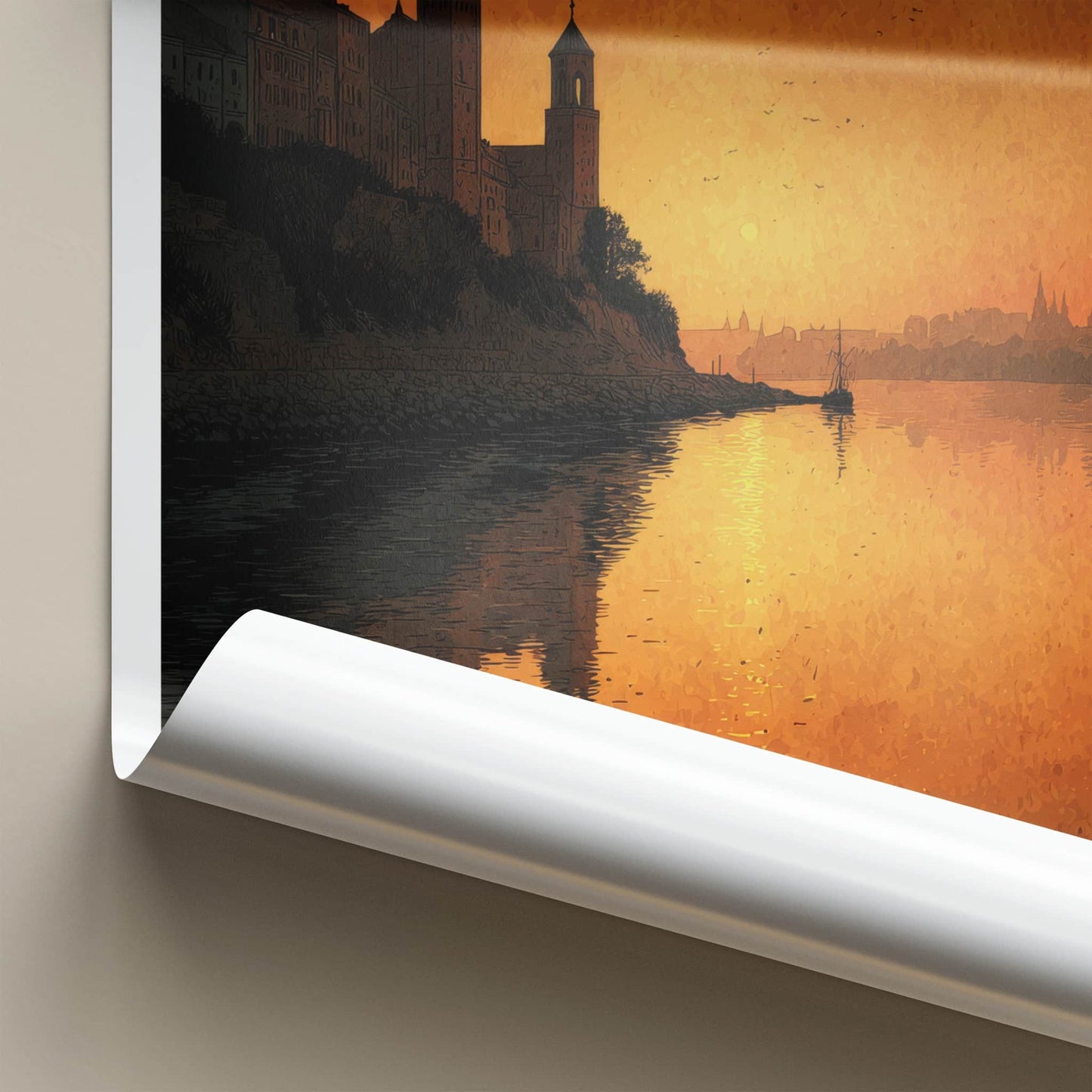 Torun Poster - Poland Travel Art - Riverfront City Sunset Home Decor