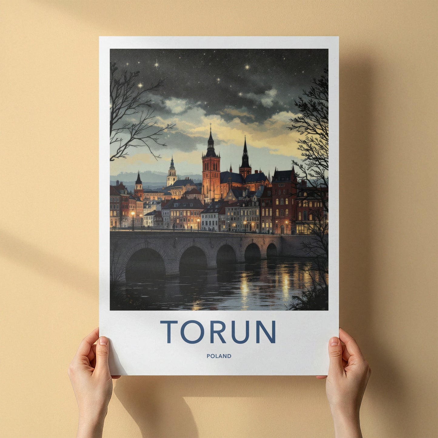 Torun Poster - Poland Travel Art - Starry Night Cityscape Wall Decor