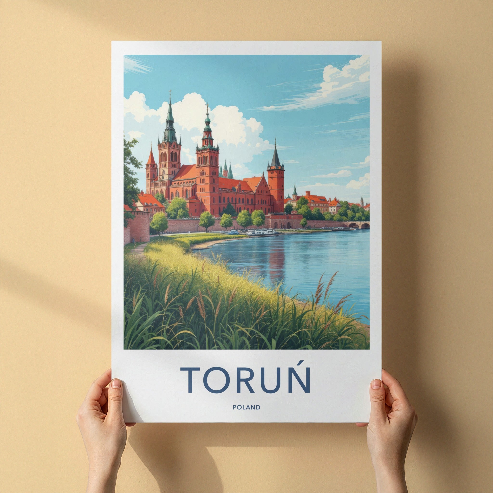 Torun Poster - Poland Travel Print - Ancient Red Brick Cathedral Wall Decor