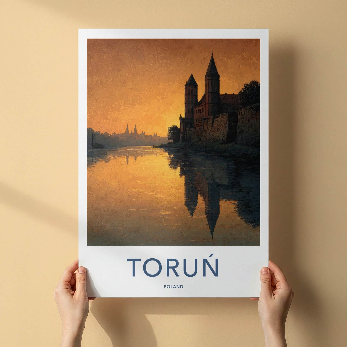 Torun Poster - Poland Wall Art - Sunset Castle Reflection Home Decor