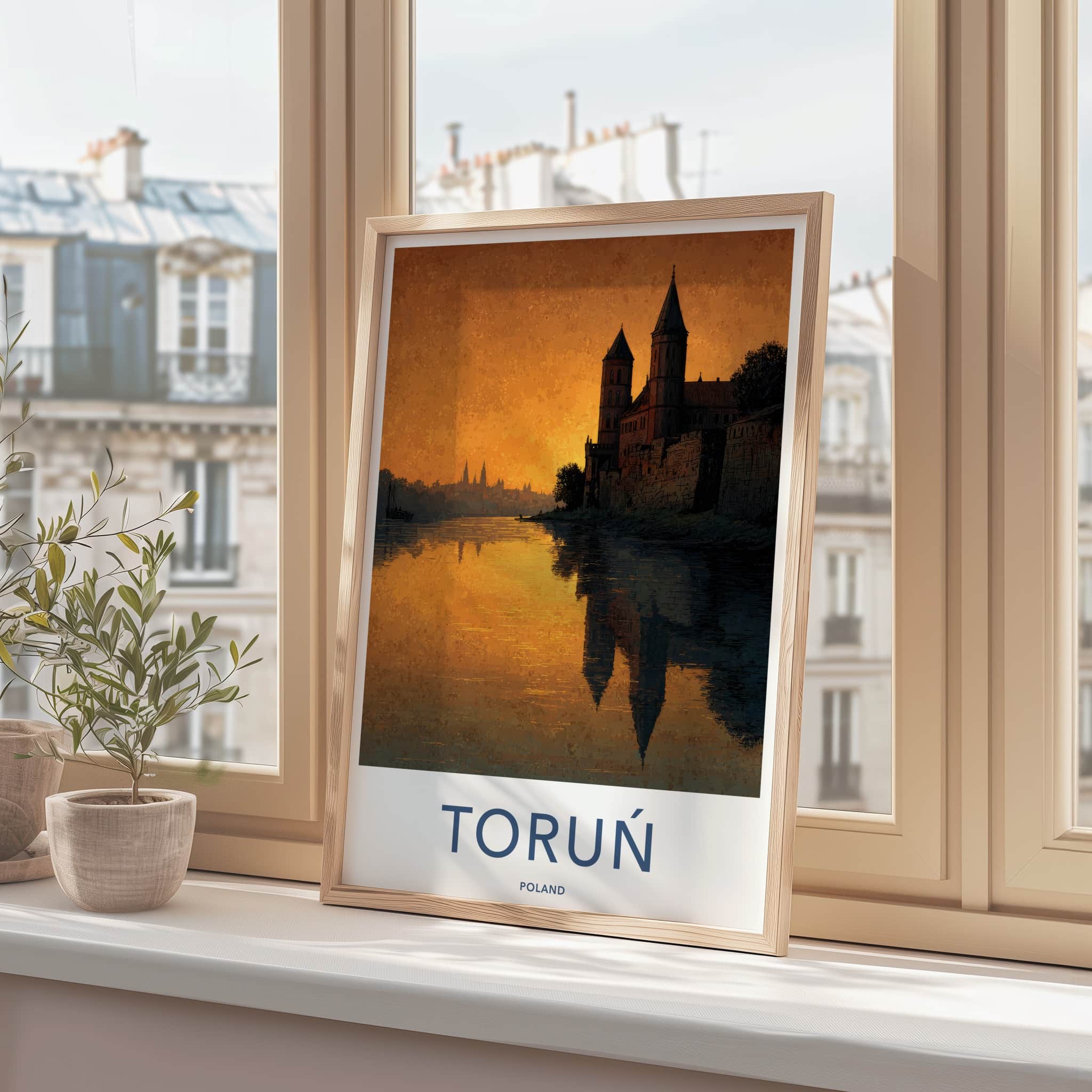 Torun Poster - Poland Wall Art - Sunset Castle Reflection Home Decor