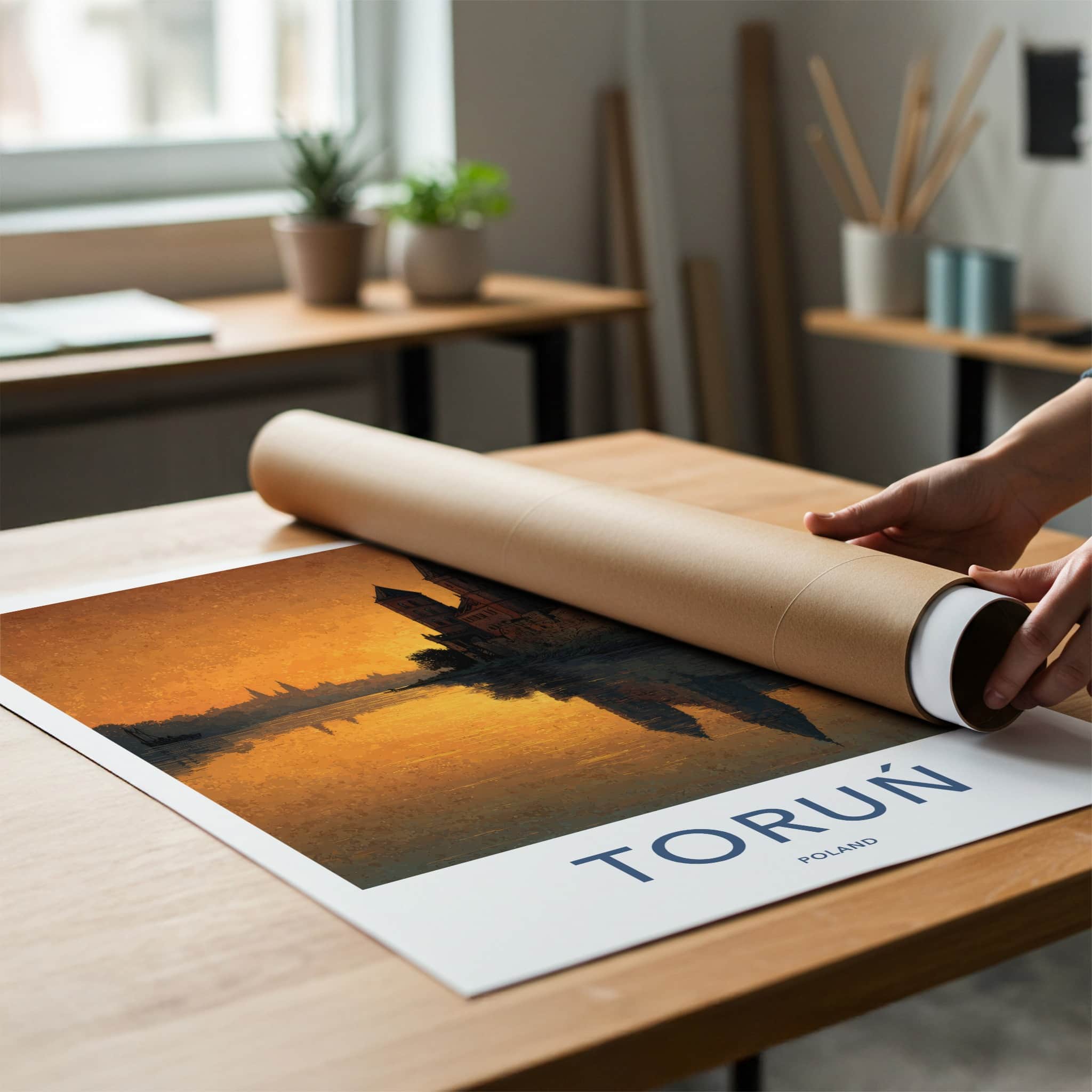 Torun Poster - Poland Wall Art - Sunset Castle Reflection Home Decor