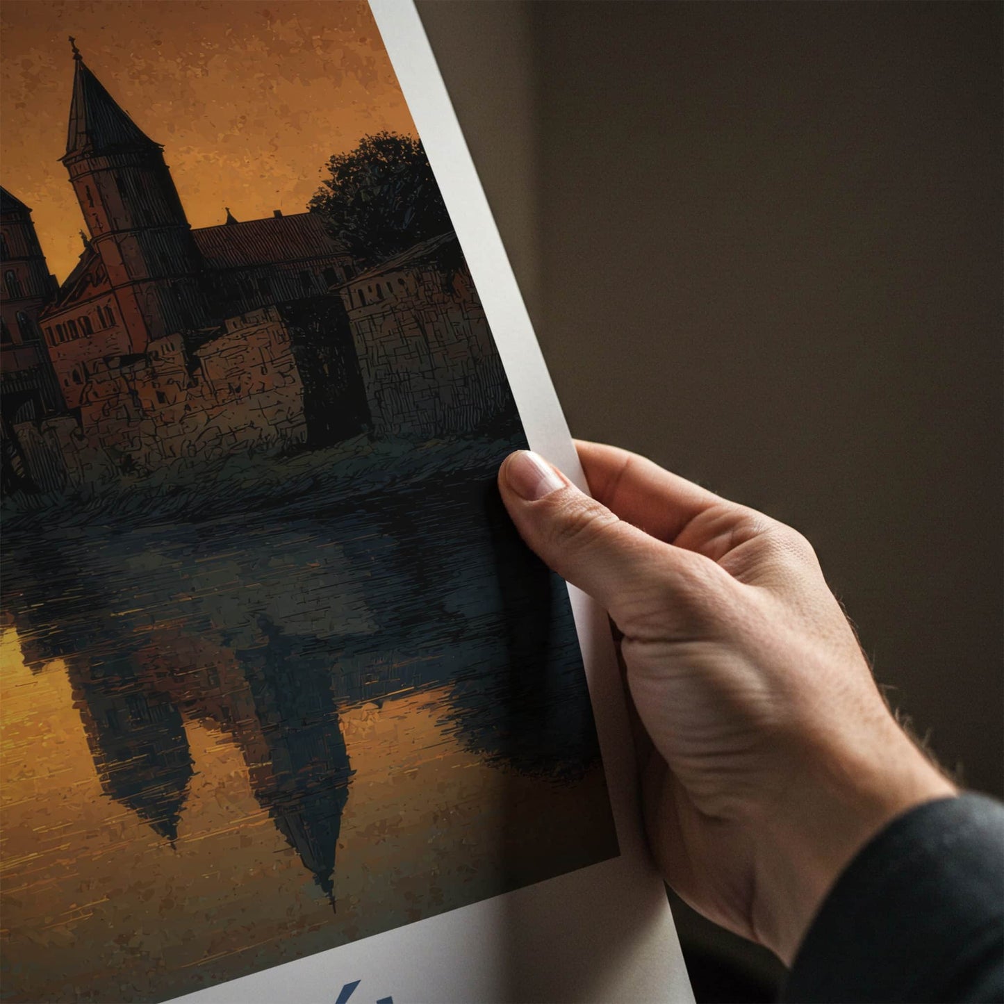 Torun Poster - Poland Wall Art - Sunset Castle Reflection Home Decor