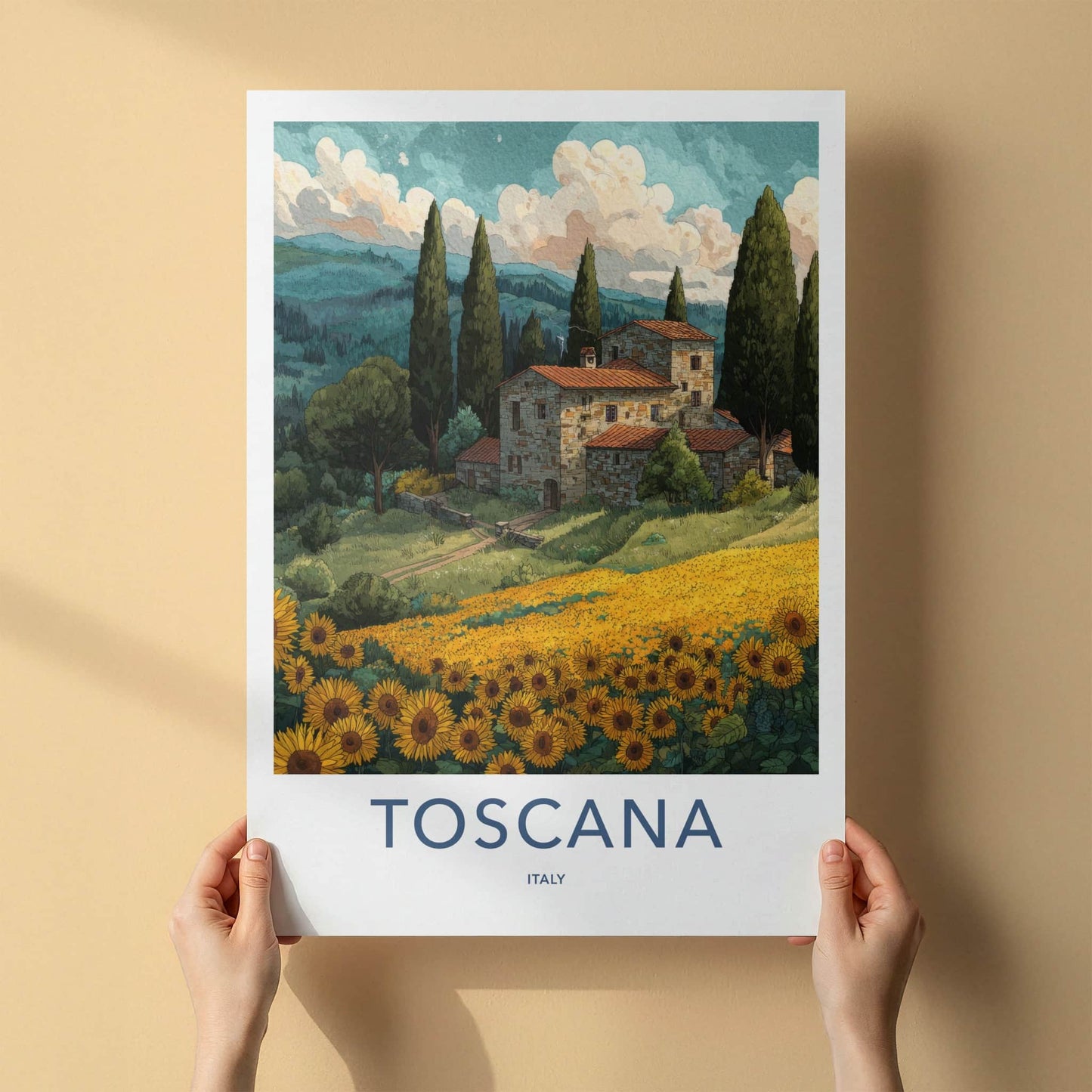 Toscana Poster - Italy Travel Art - Stone House Cypress Home Decor