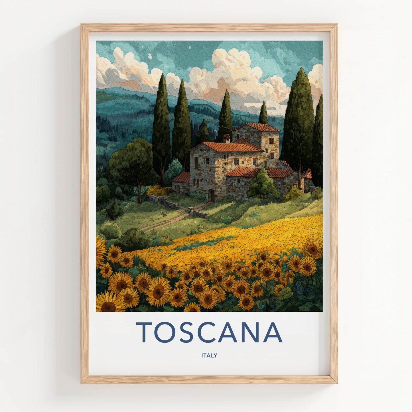 Toscana Poster - Italy Travel Art - Stone House Cypress Home Decor