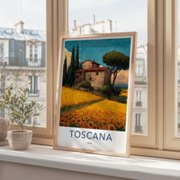 Toscana Poster - Italy Travel Art - Tuscan House Sunflowers Home Decor