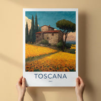 Toscana Poster - Italy Travel Art - Tuscan House Sunflowers Home Decor