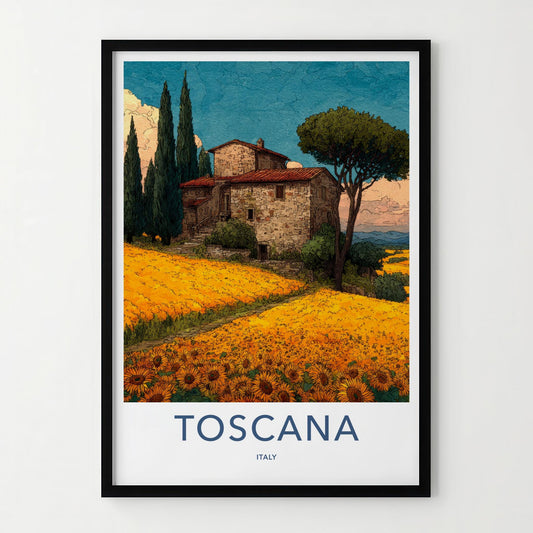 Toscana Poster - Italy Travel Art - Tuscan House Sunflowers Home Decor