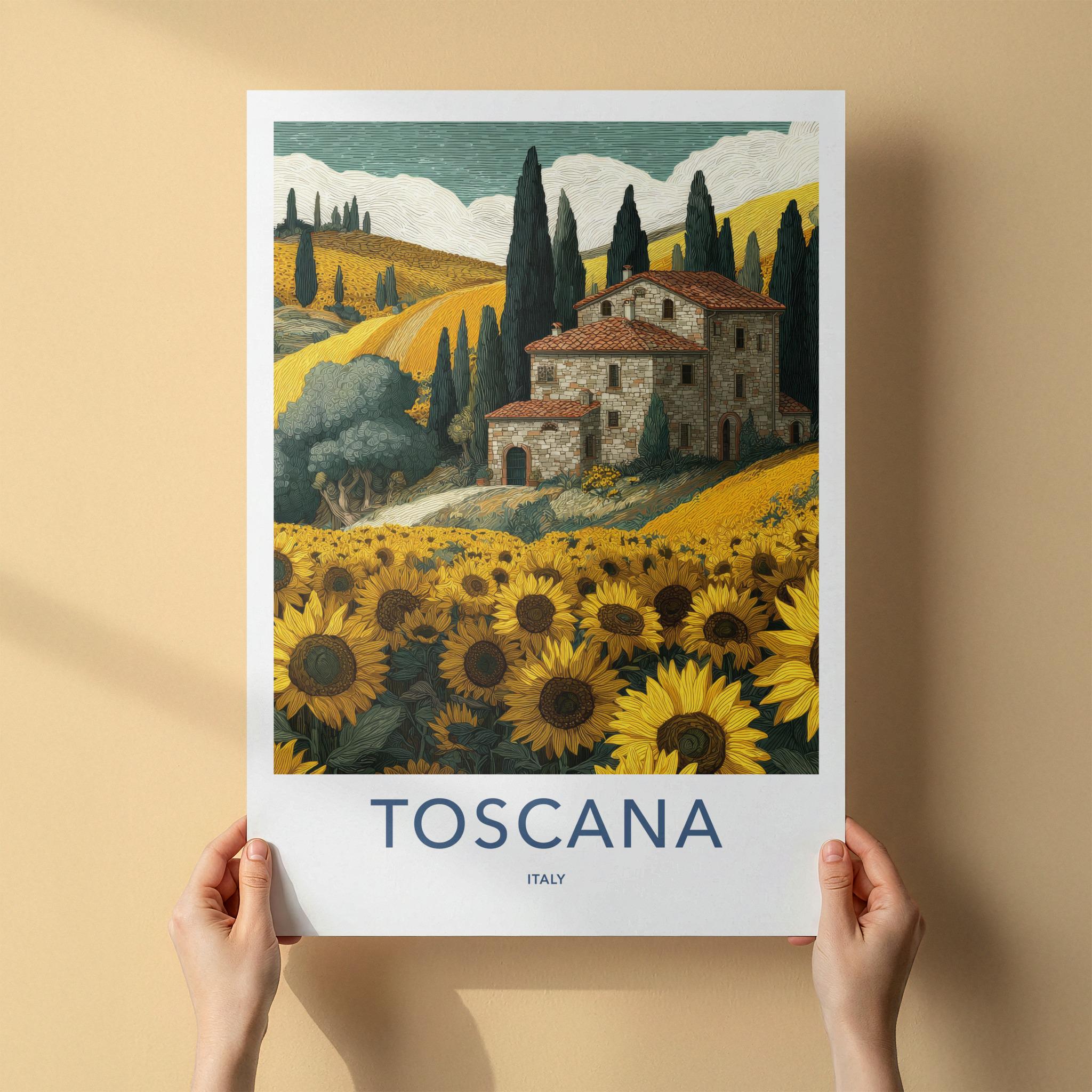 Toscana Poster - Italy Wall Art - Cypress Hills Sunflowers Home Decor