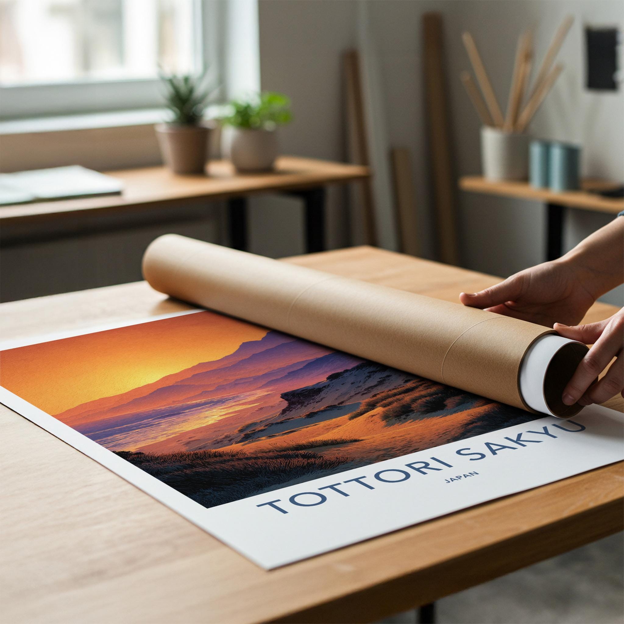 Tottori Sakyu Poster - Japan Travel Art - Golden Beach Dunes Home Decor