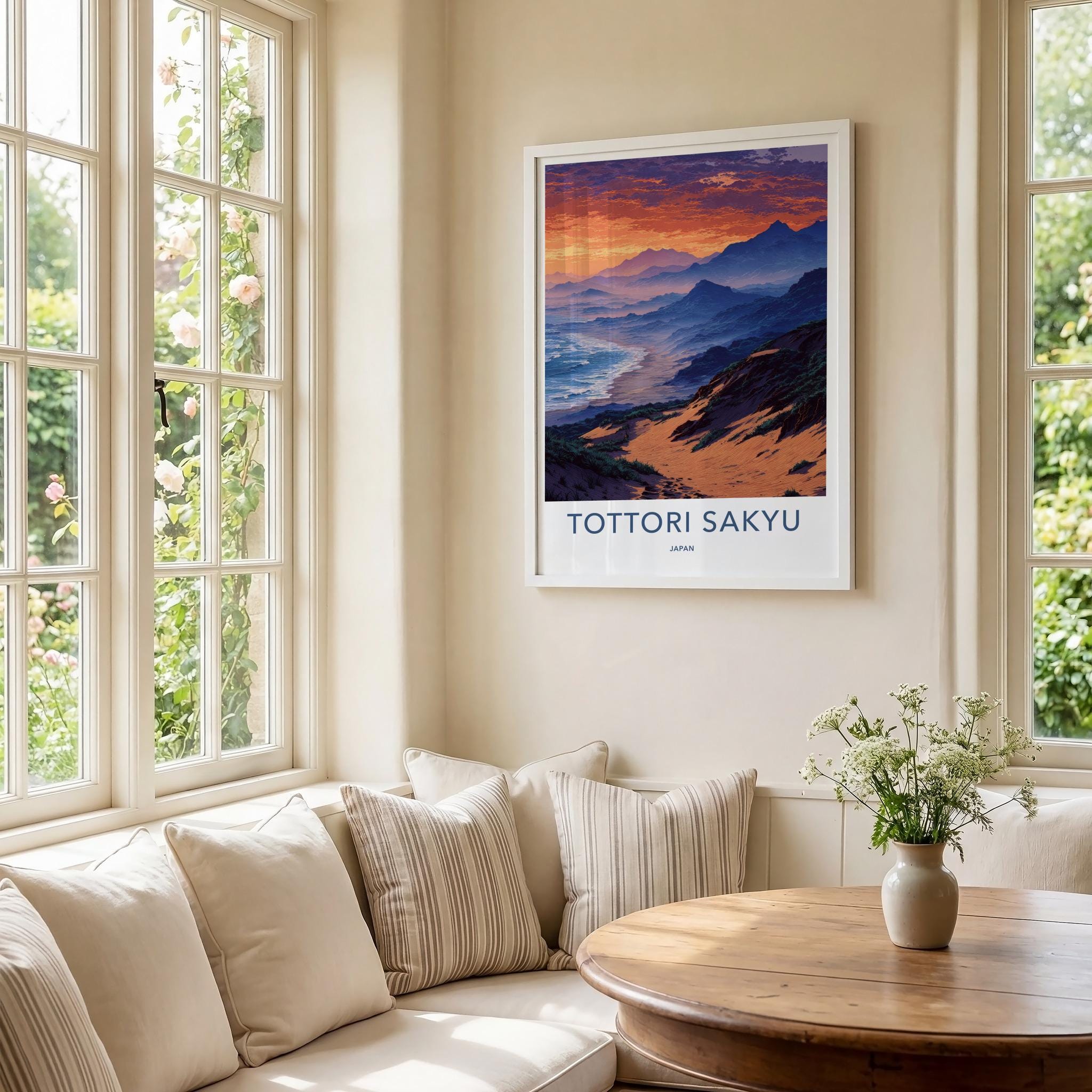 Tottori Sakyu Poster - Japan Travel Art - Ocean Dune Landscape Home Decor