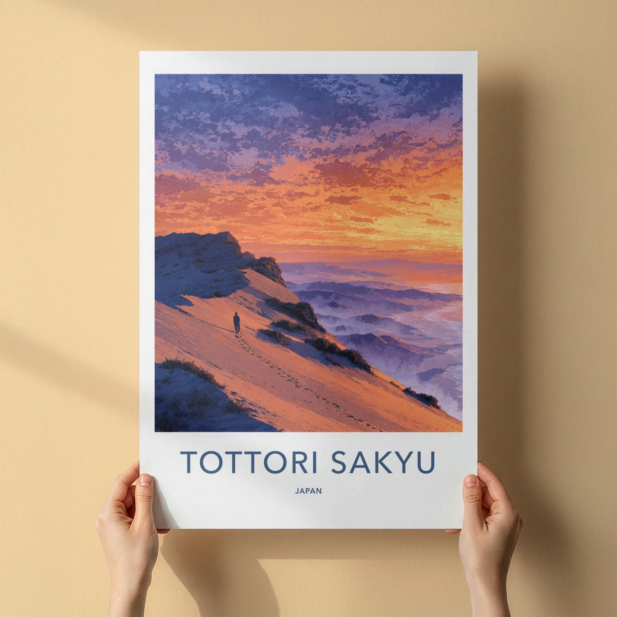 Tottori Sakyu Poster - Japan Travel Art - Vibrant Sunset Dunes Home Decor