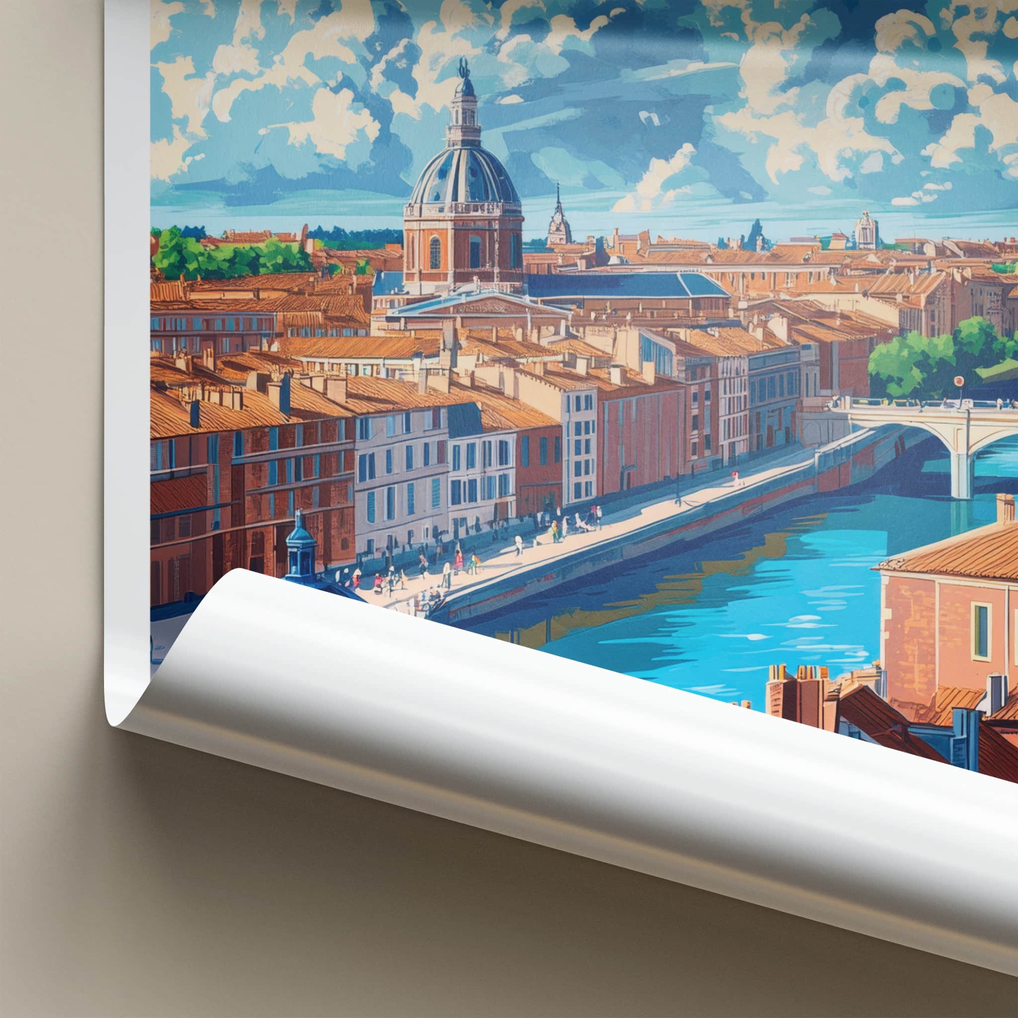 Toulouse Poster - France Framed Print - Scenic Riverfront City Framed Decor