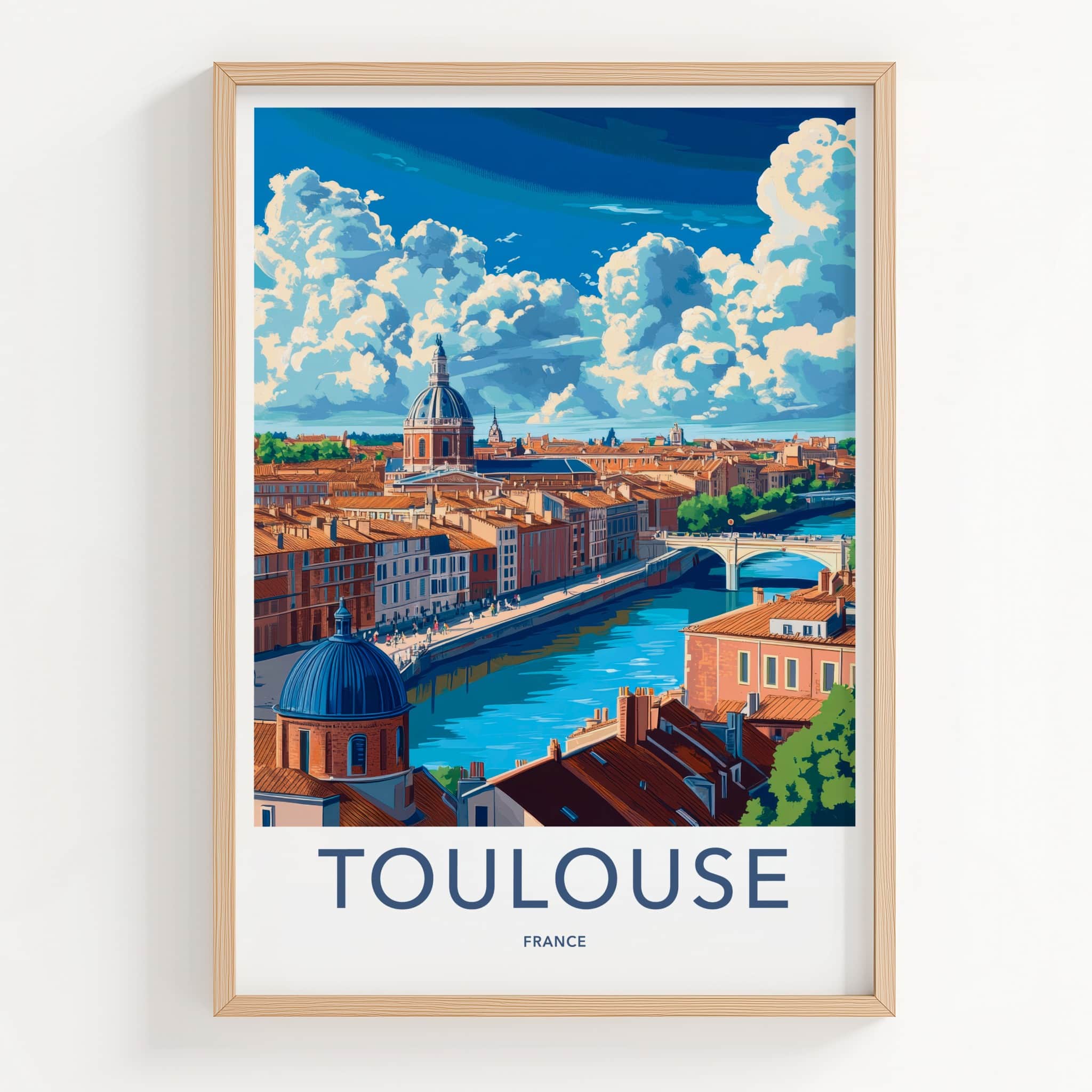 Toulouse Poster - France Framed Print - Scenic Riverfront City Framed Decor