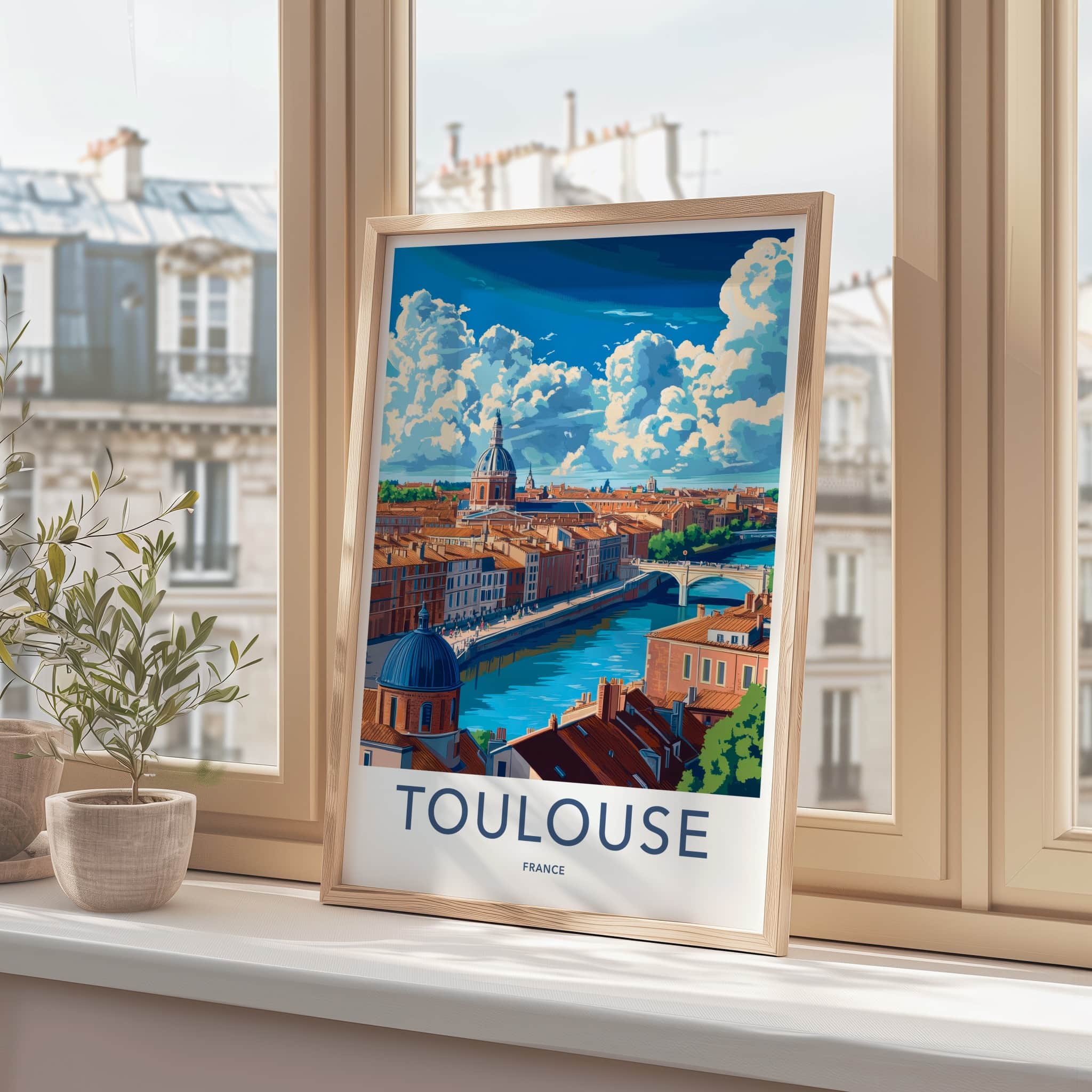 Toulouse Poster - France Framed Print - Scenic Riverfront City Framed Decor