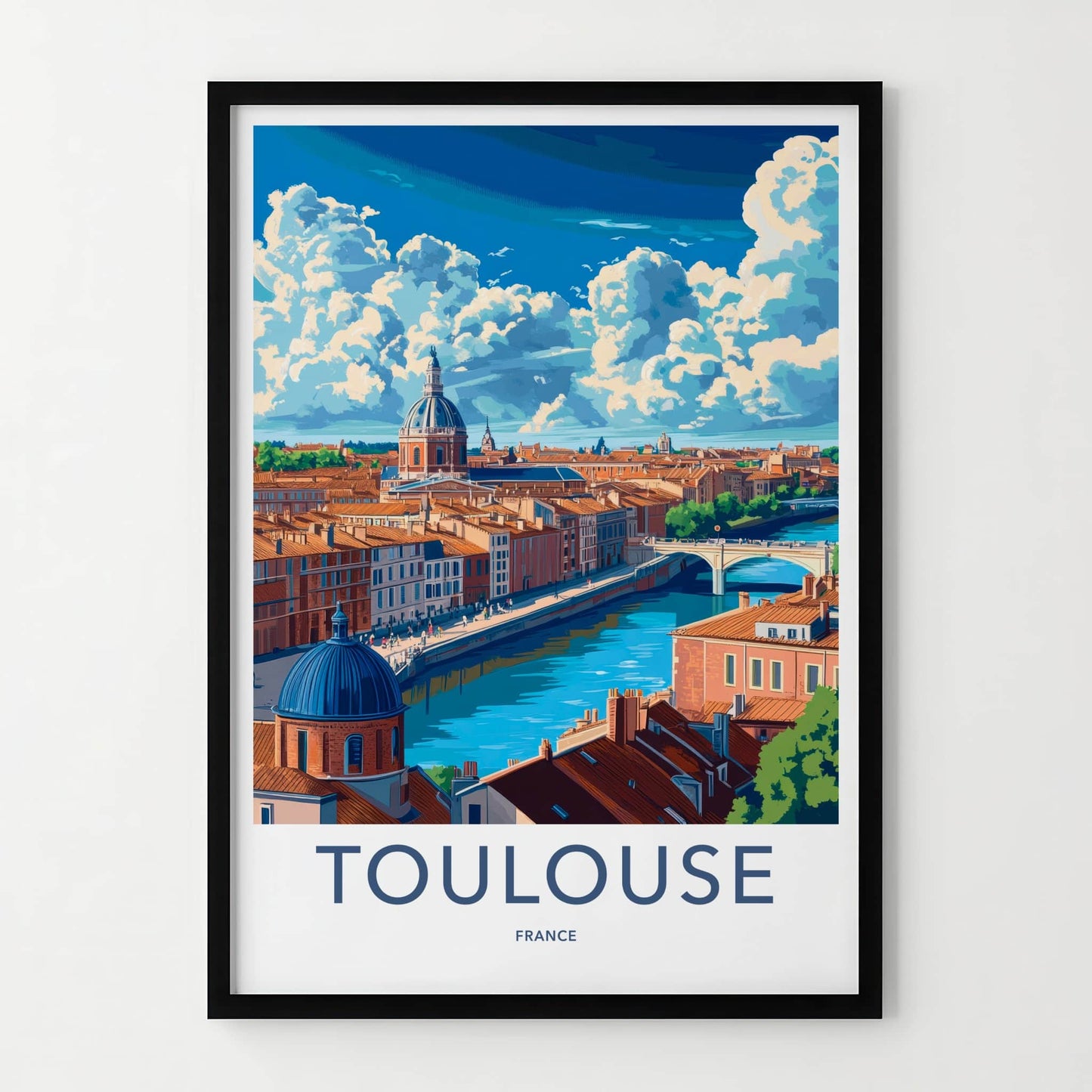 Toulouse Poster - France Framed Print - Scenic Riverfront City Framed Decor