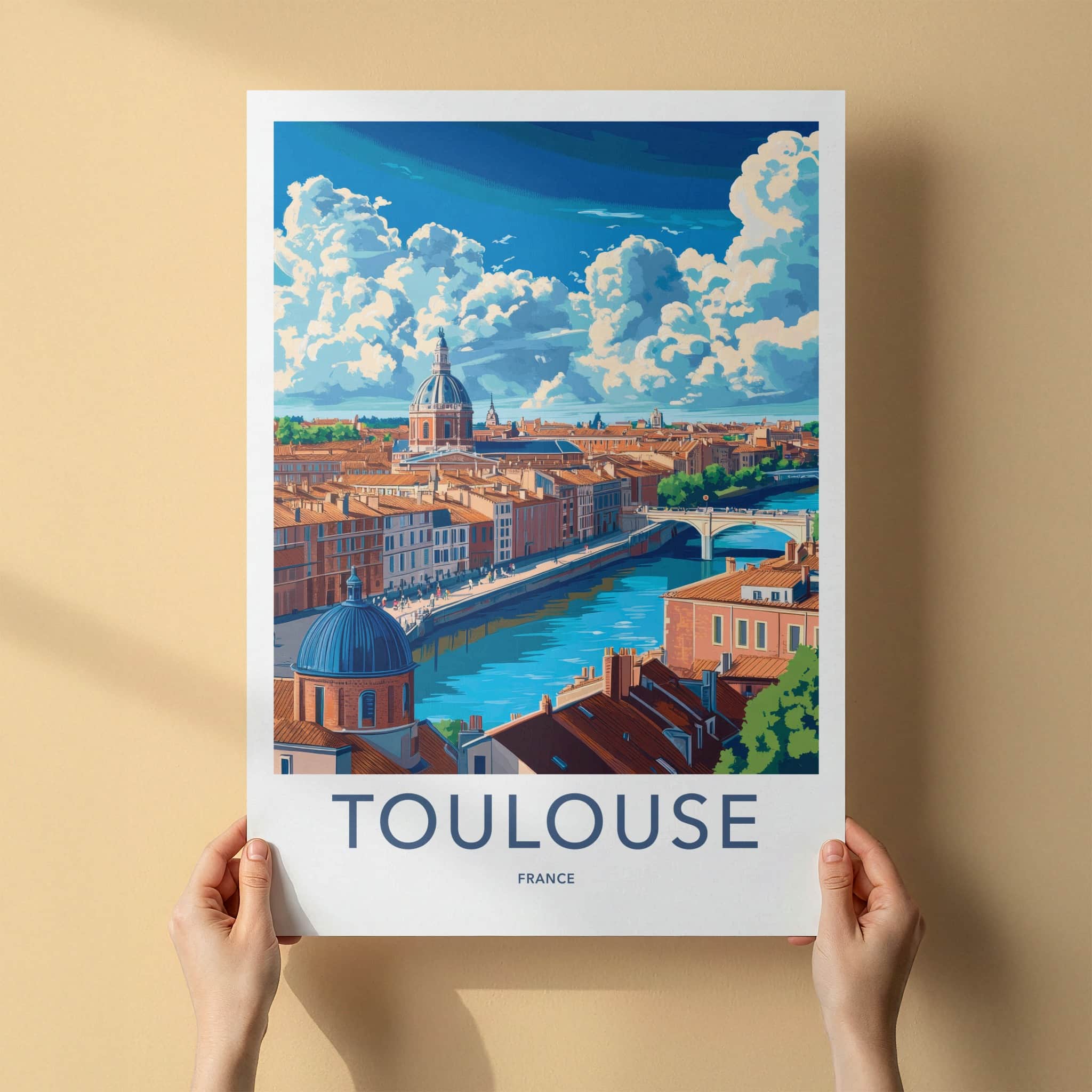 Toulouse Poster - France Framed Print - Scenic Riverfront City Framed Decor