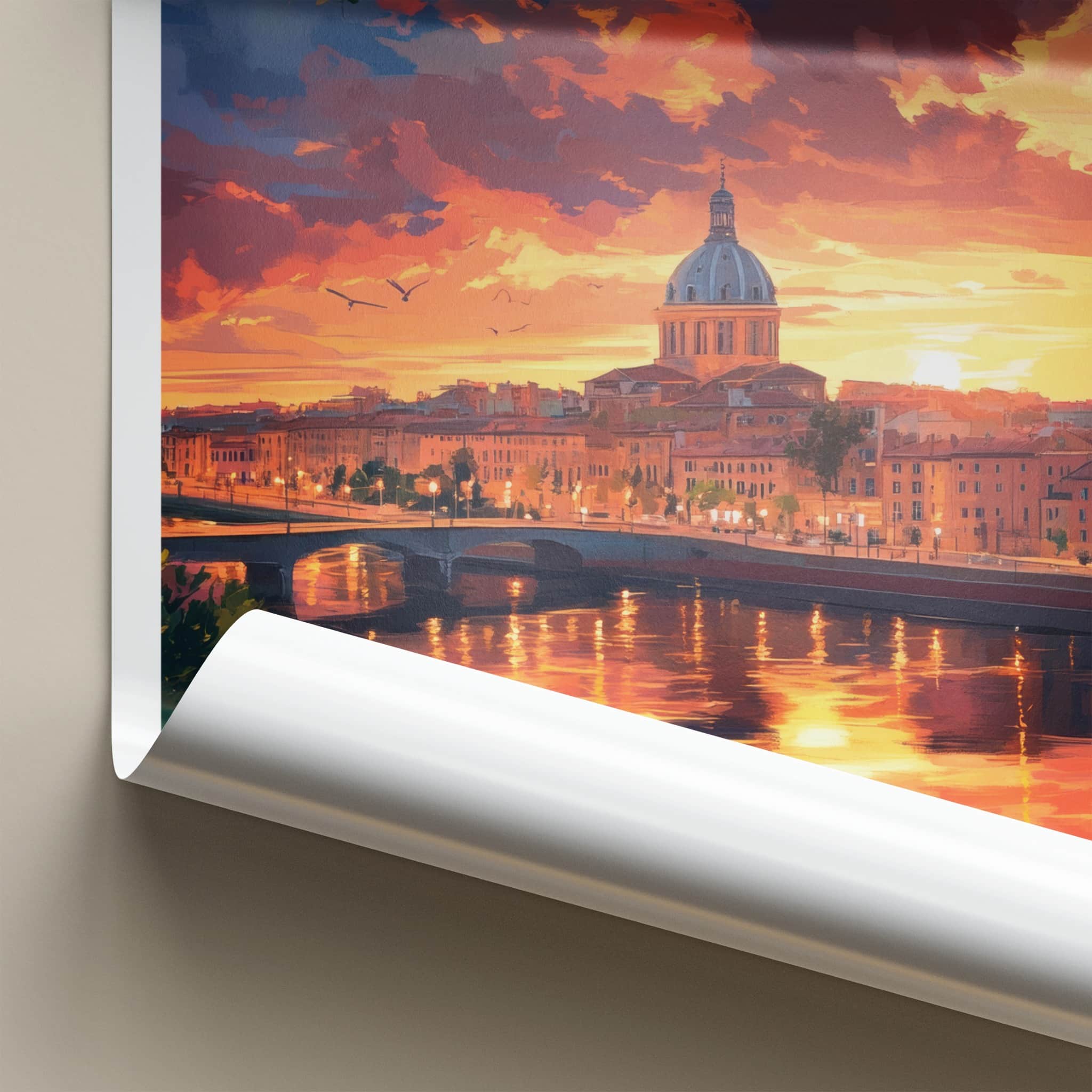 Toulouse Poster - France Travel Print - Fiery Sky City Framed Decor