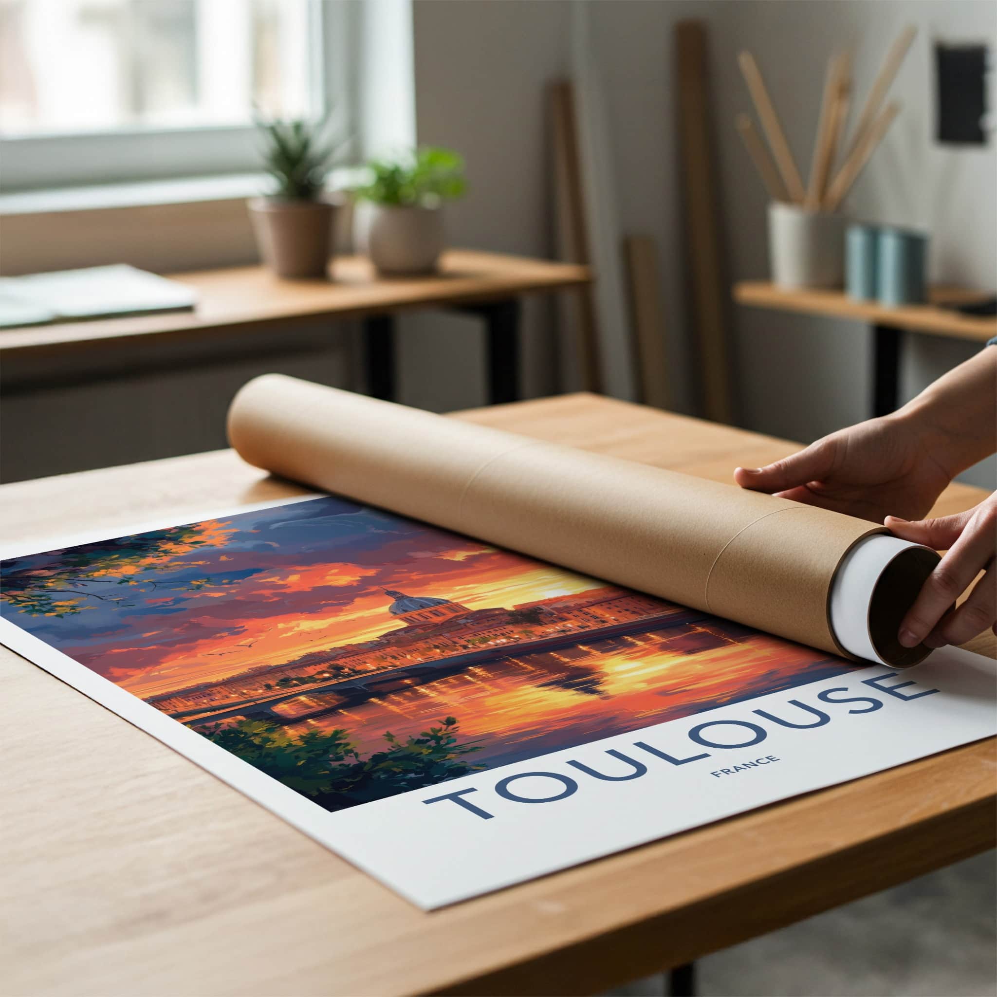 Toulouse Poster - France Travel Print - Fiery Sky City Framed Decor